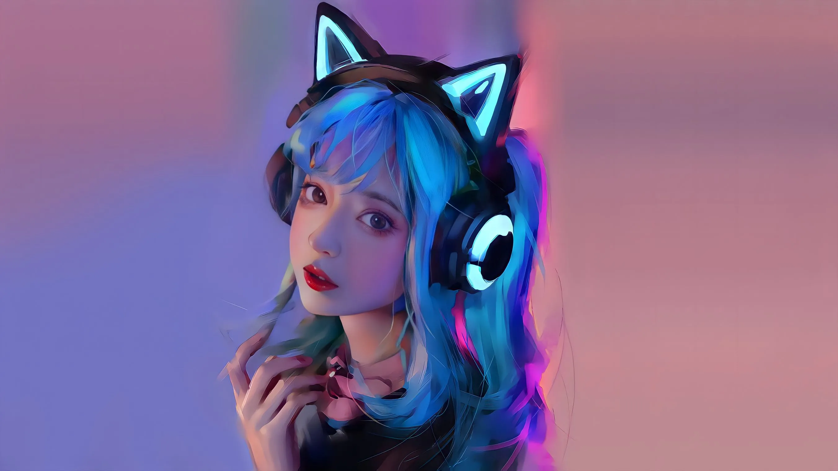 动漫 紫色电竞少女 ai绘画 壁纸预览