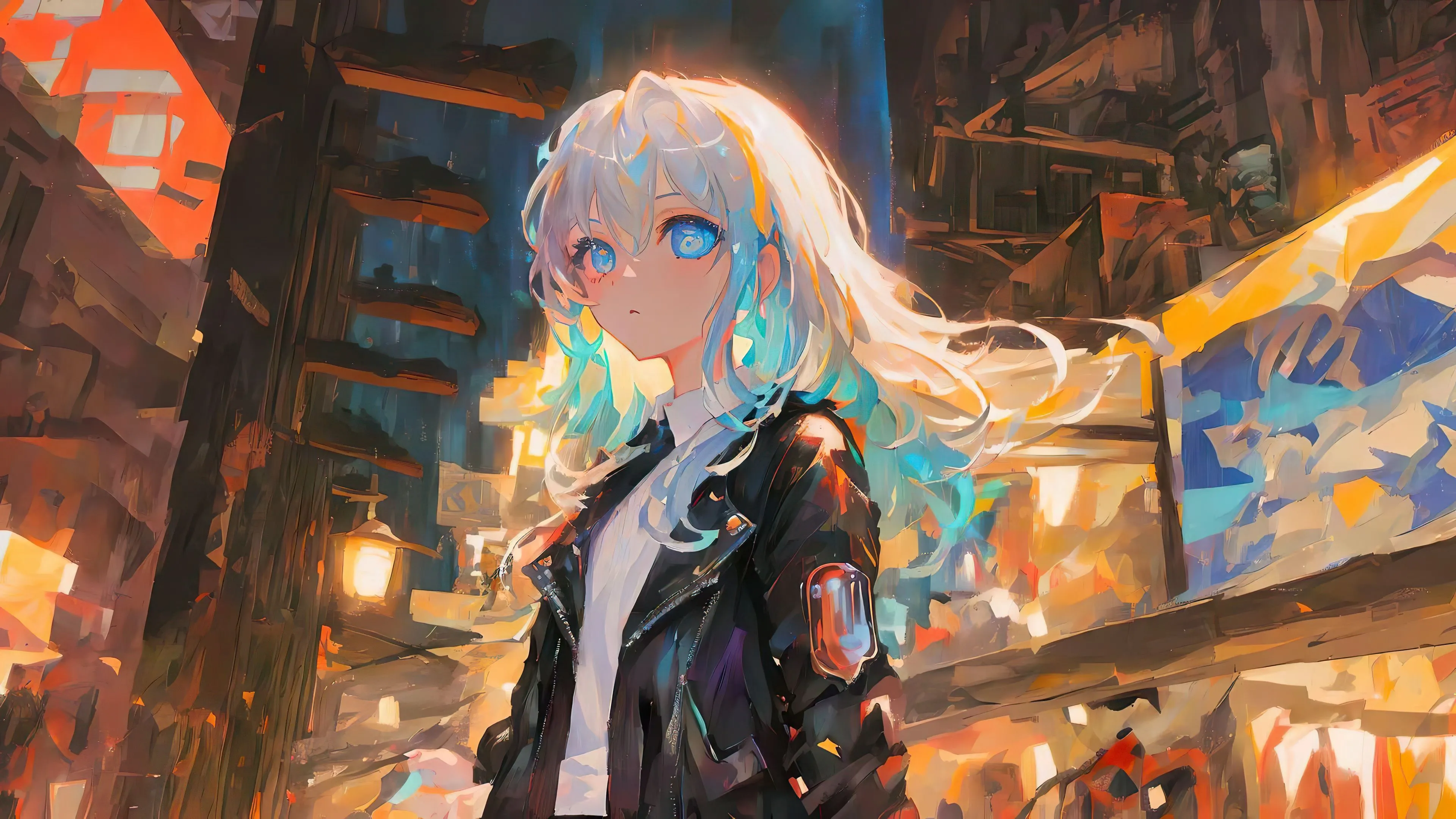 动漫 ai绘画 彩色头发少女 壁纸预览