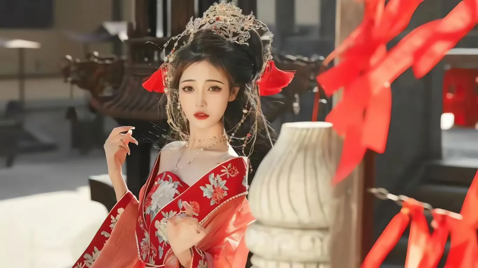 美女 红色古风少女 写真 高颜值 壁纸预览