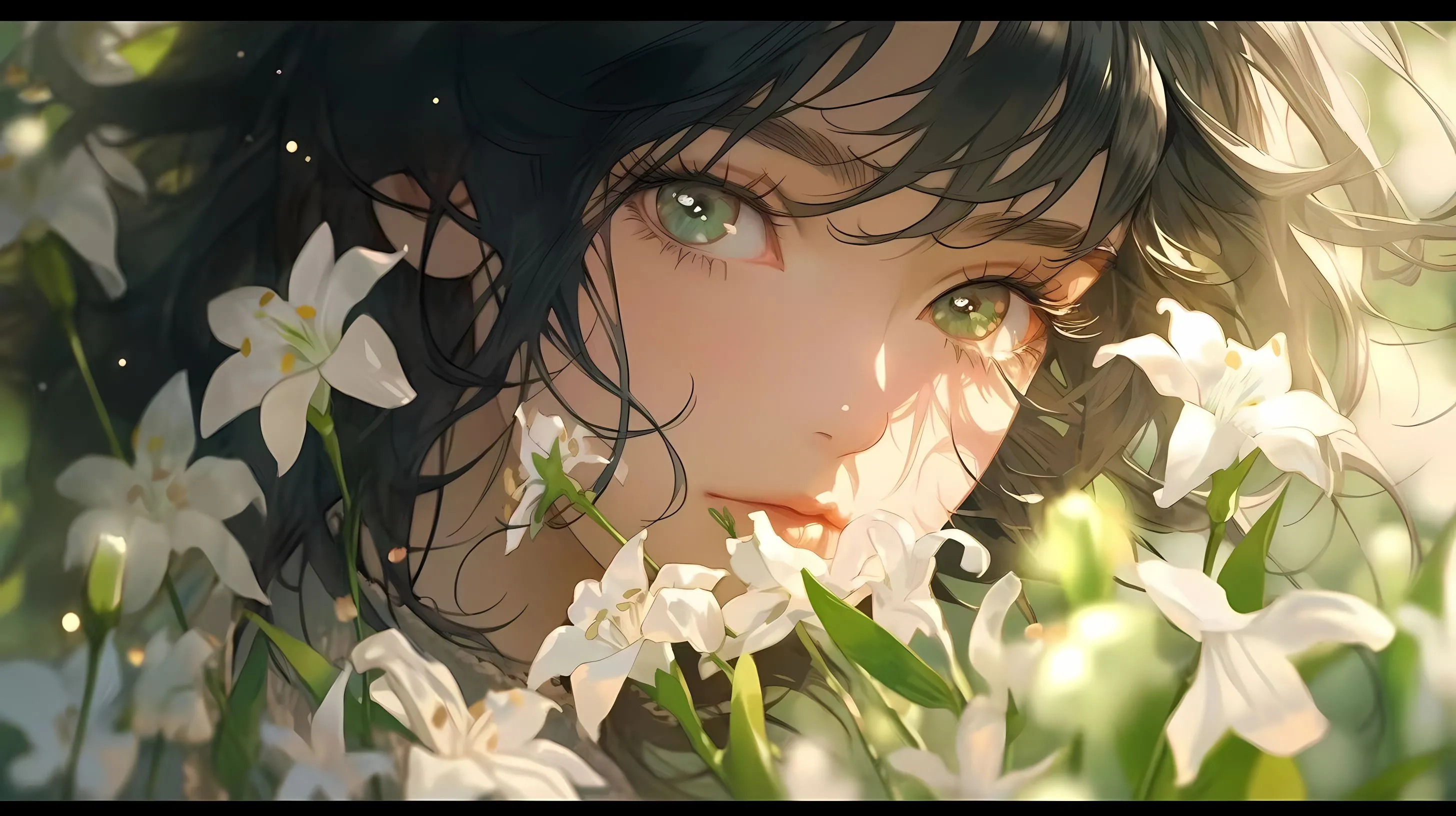 动漫 绿色 唯美 美少女 蝴蝶 壁纸预览