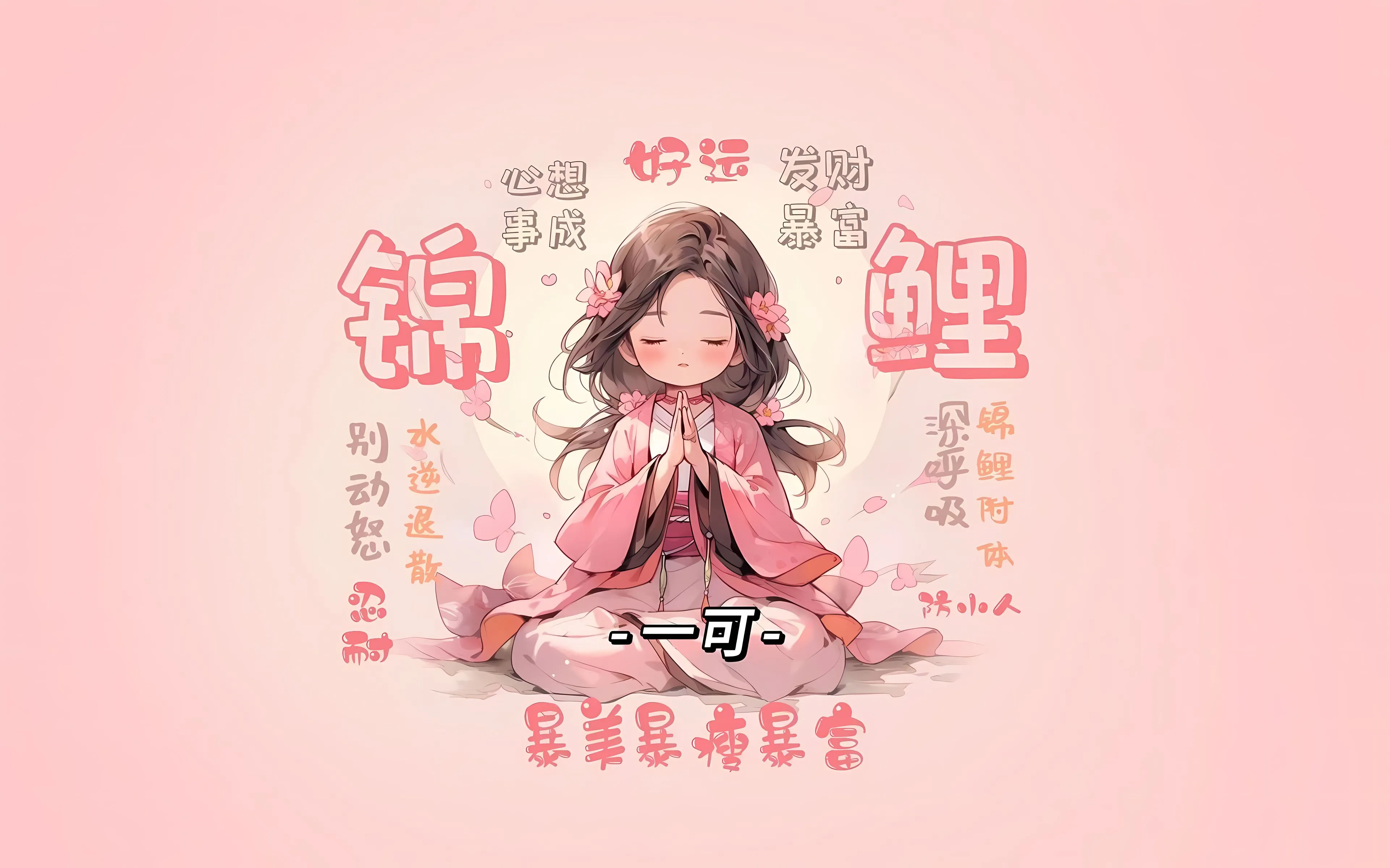 卡通 励志 上岸 发财 可爱 粉色 壁纸预览