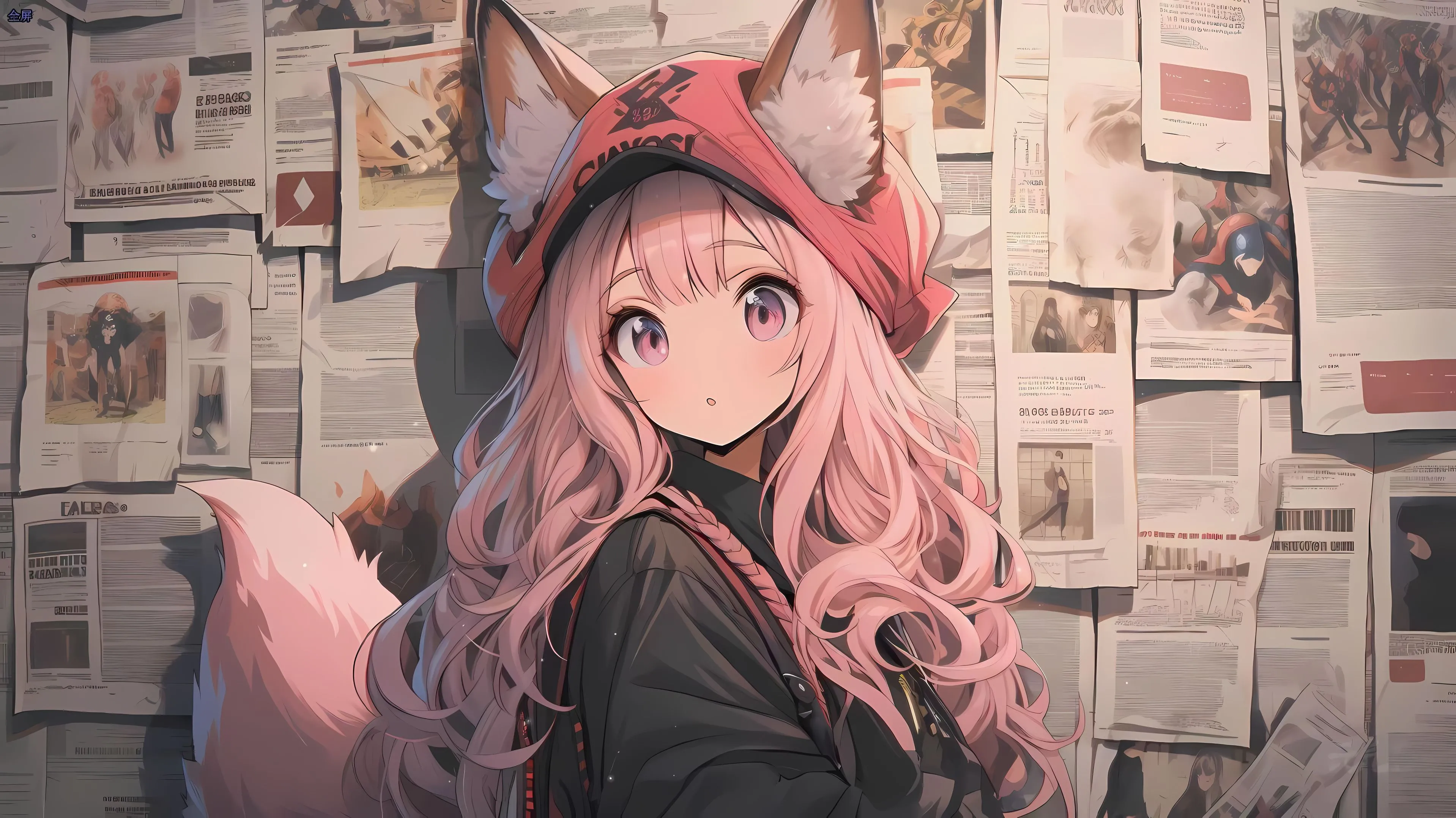动漫 ins风 插画 猫耳少女 壁纸预览