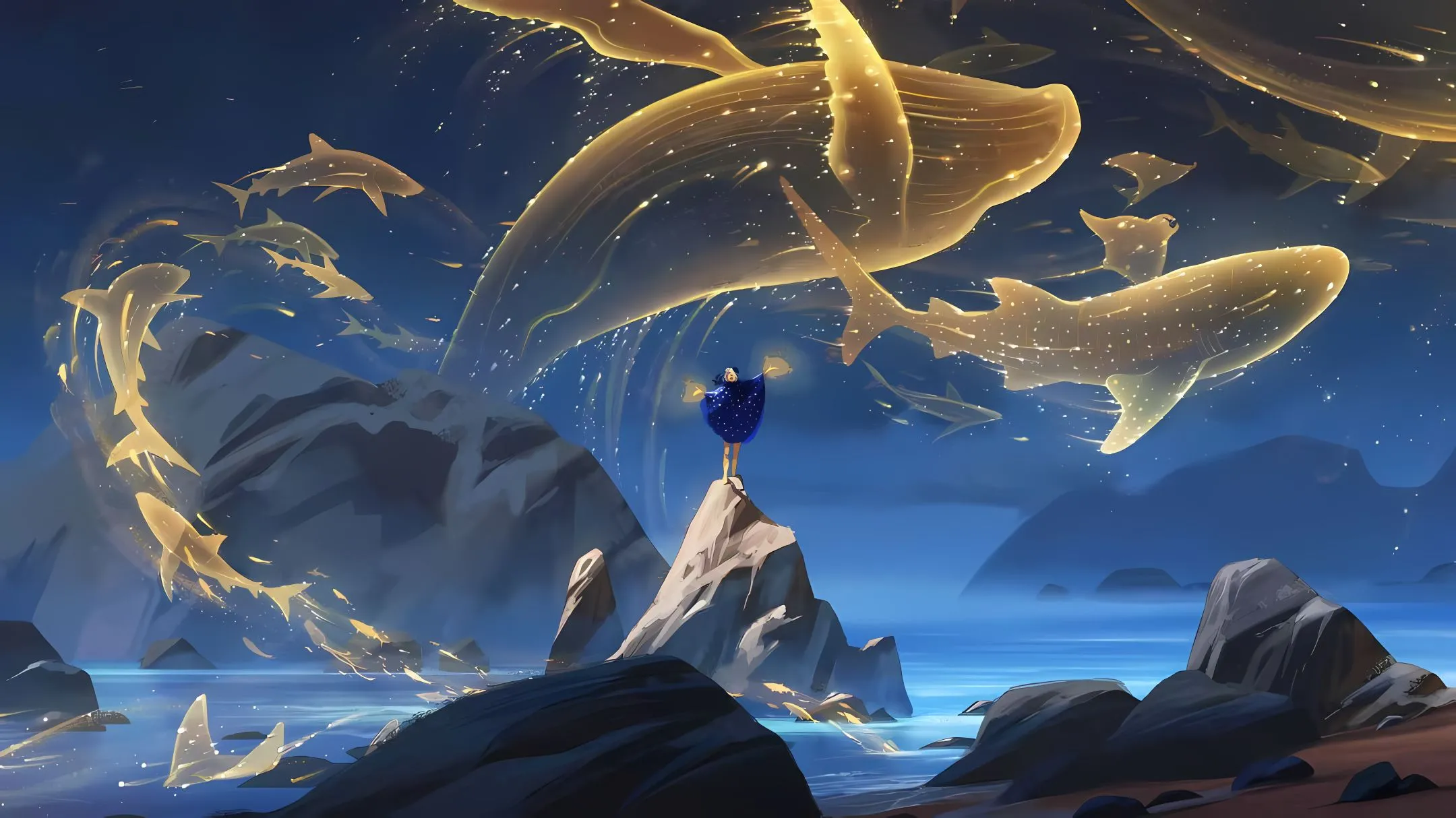 动漫 插画 梦幻 蓝色系 天空 海 壁纸预览