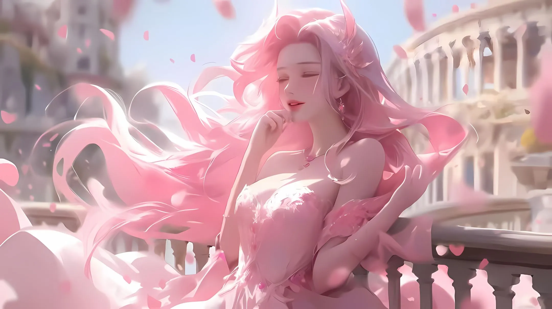 插画 美女 粉色系 高质量 唯美 高级 壁纸预览