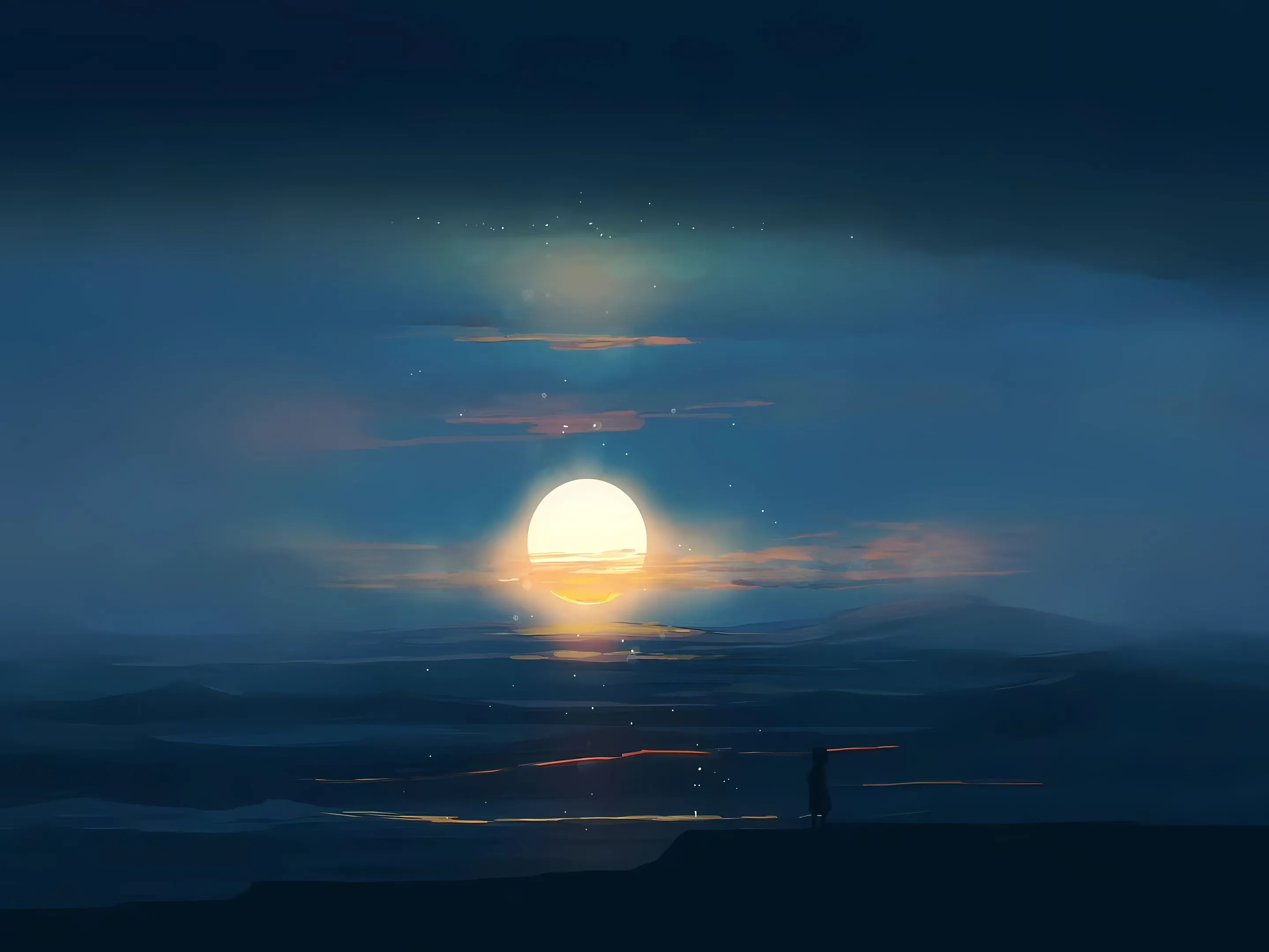 动漫 卡通 夜景 月亮 蓝色 壁纸预览