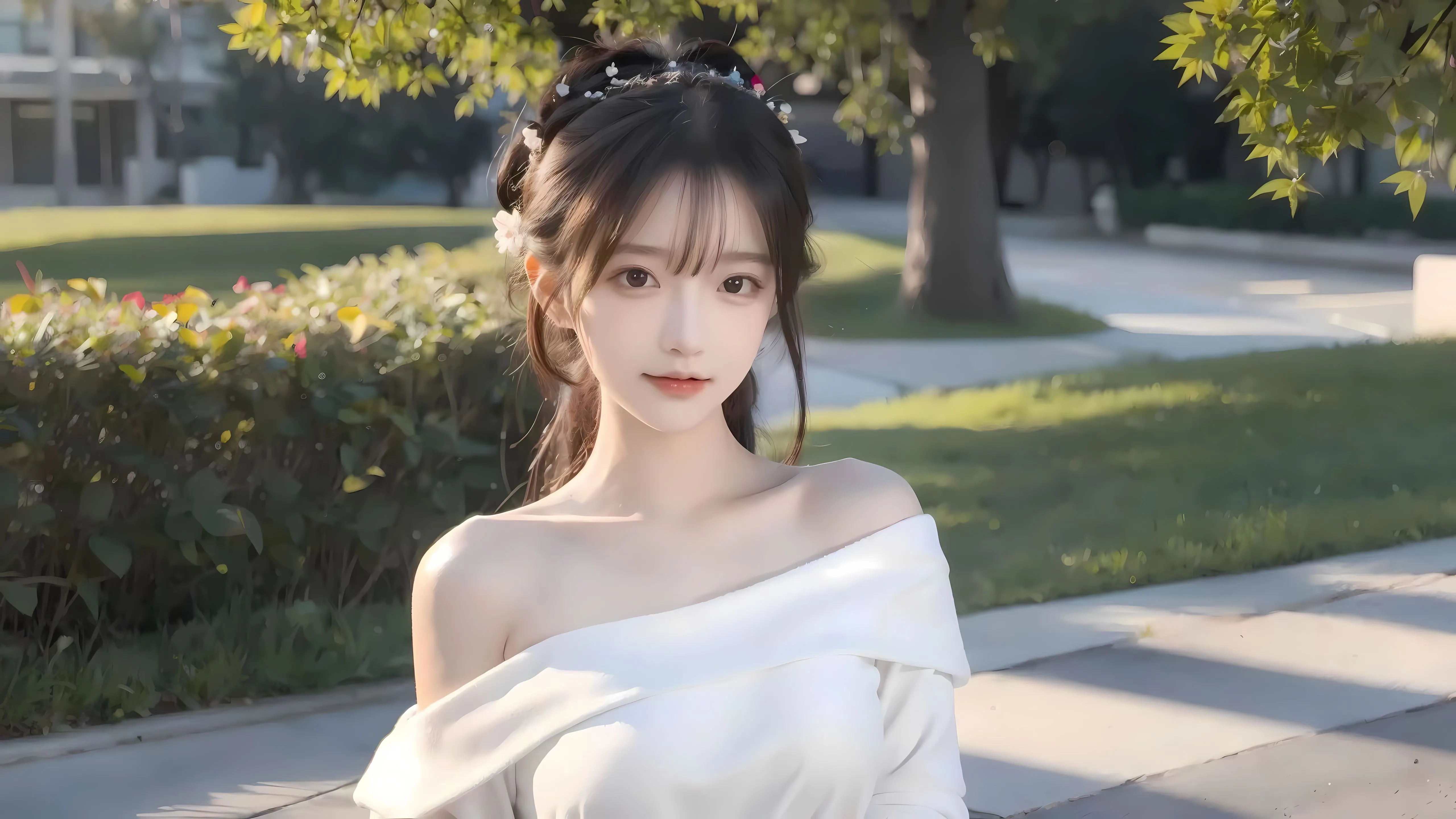 动漫 ai绘画 少女 白色抹裙 壁纸预览