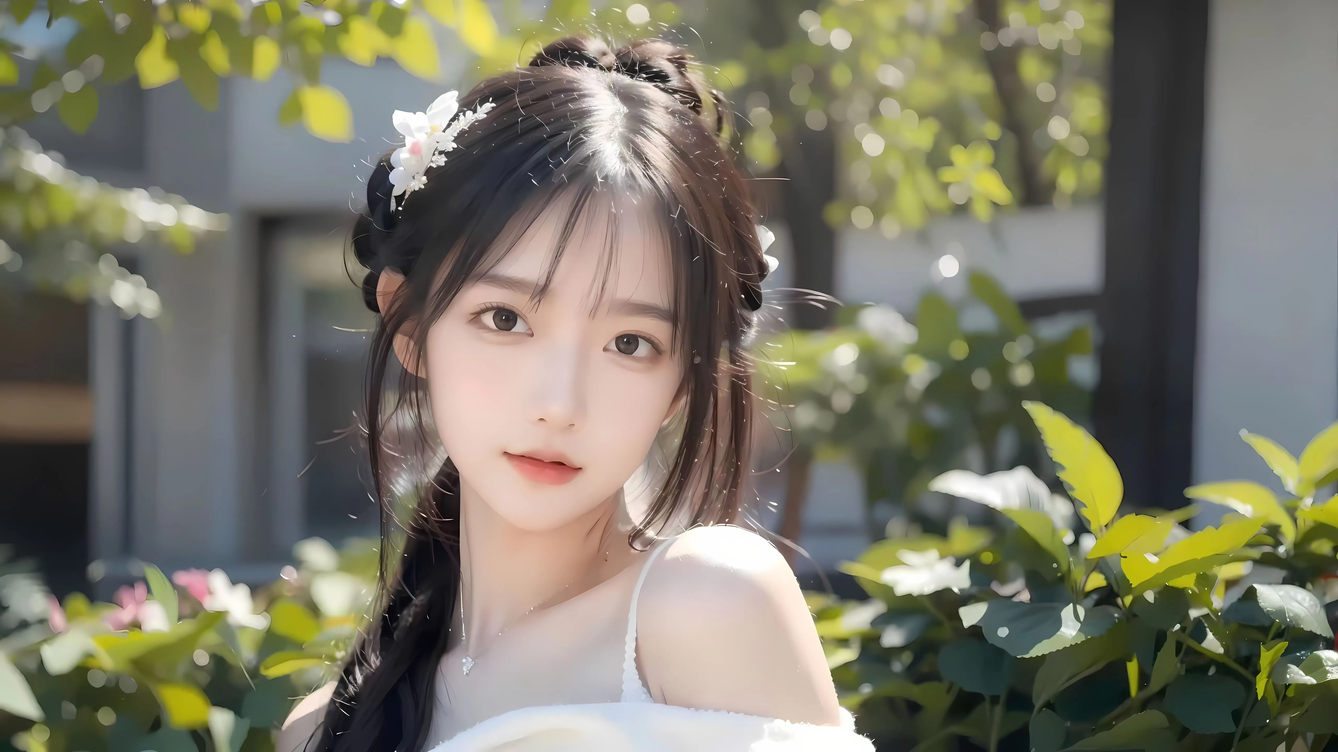 动漫 ai绘画 少女 白色抹裙 壁纸预览
