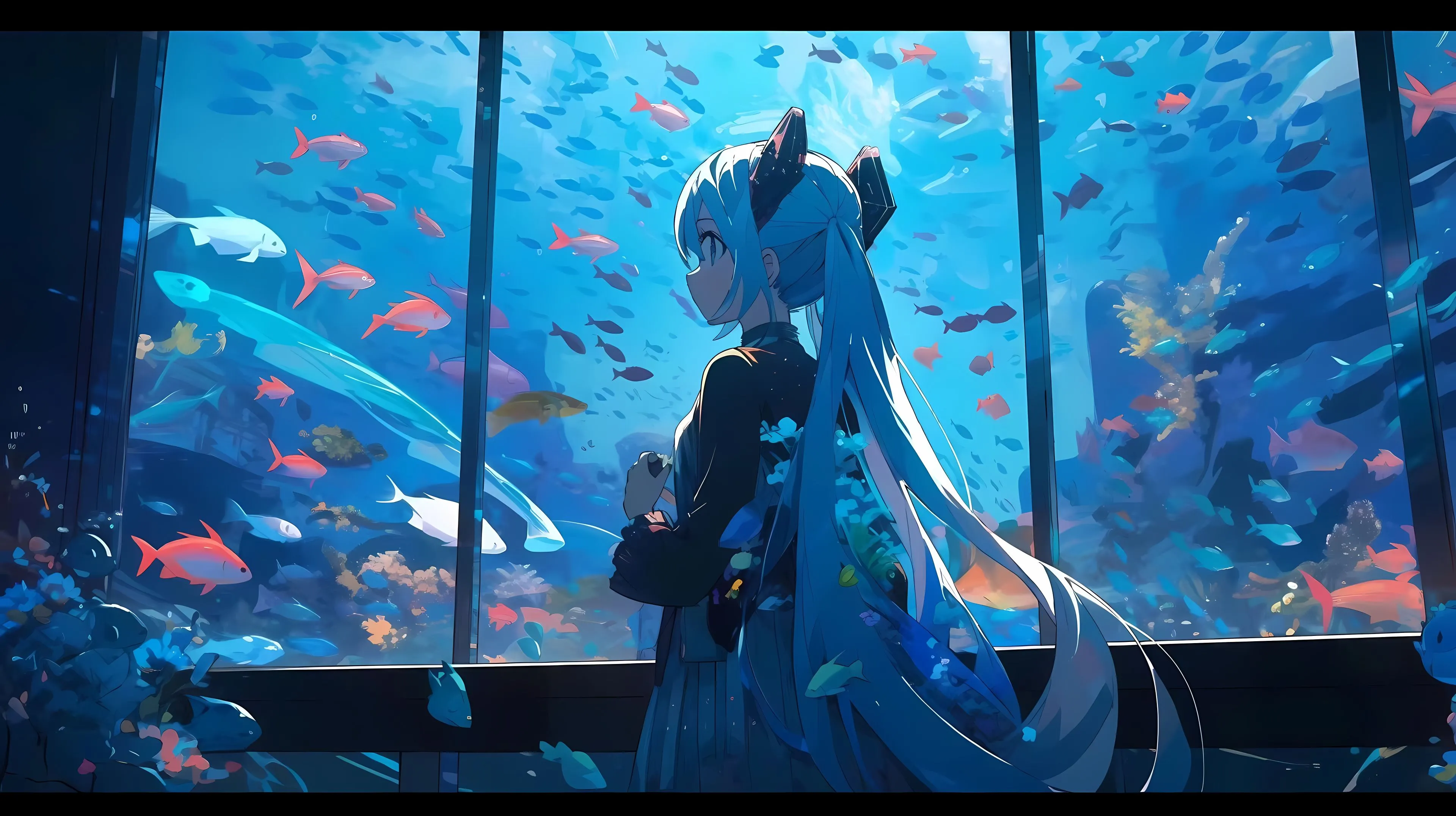 动漫 可爱 动漫少女 初音未来 蓝色 蓝色系 壁纸预览