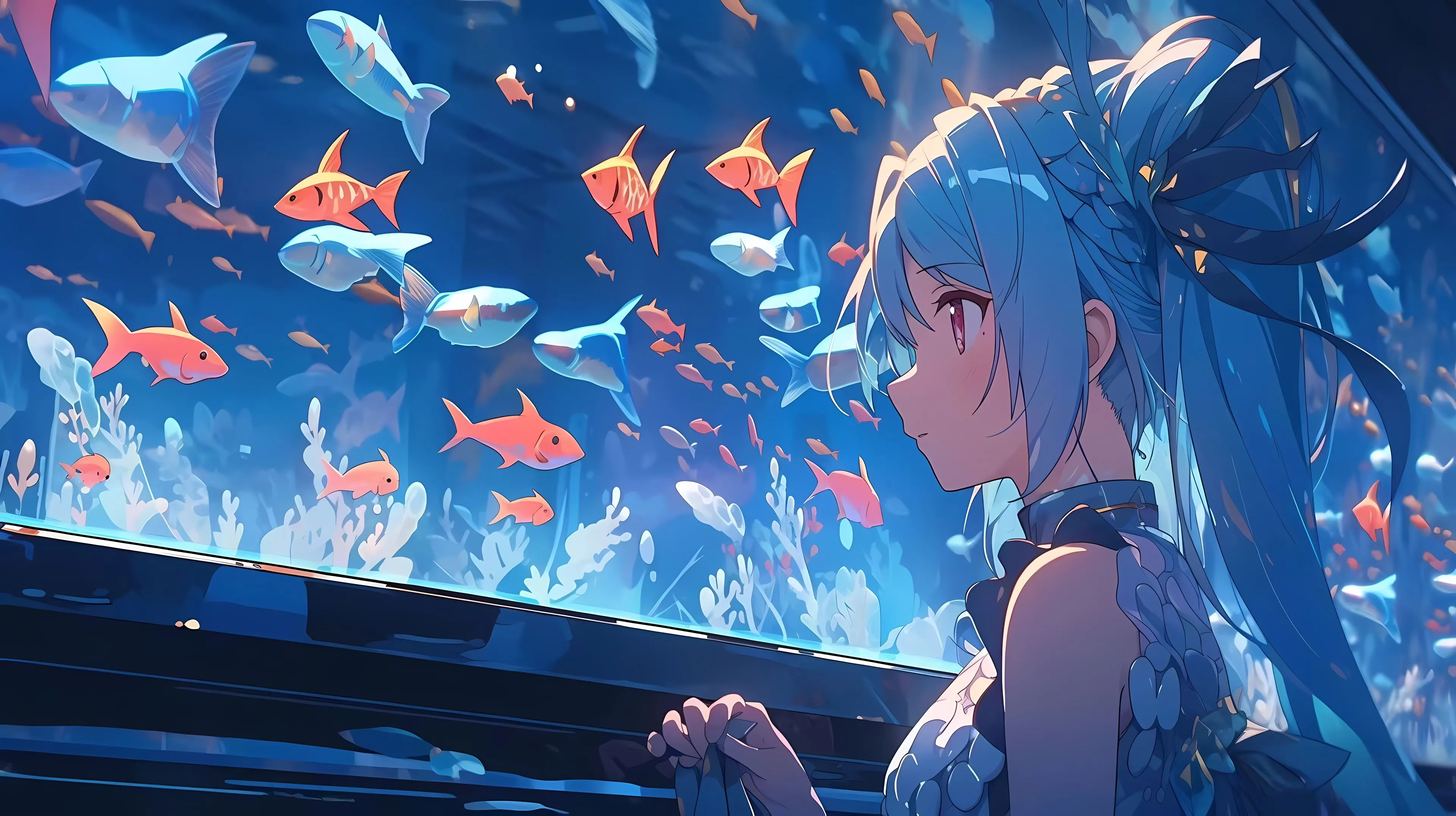 动漫 可爱 动漫少女 初音未来 蓝色 蓝色系 壁纸预览