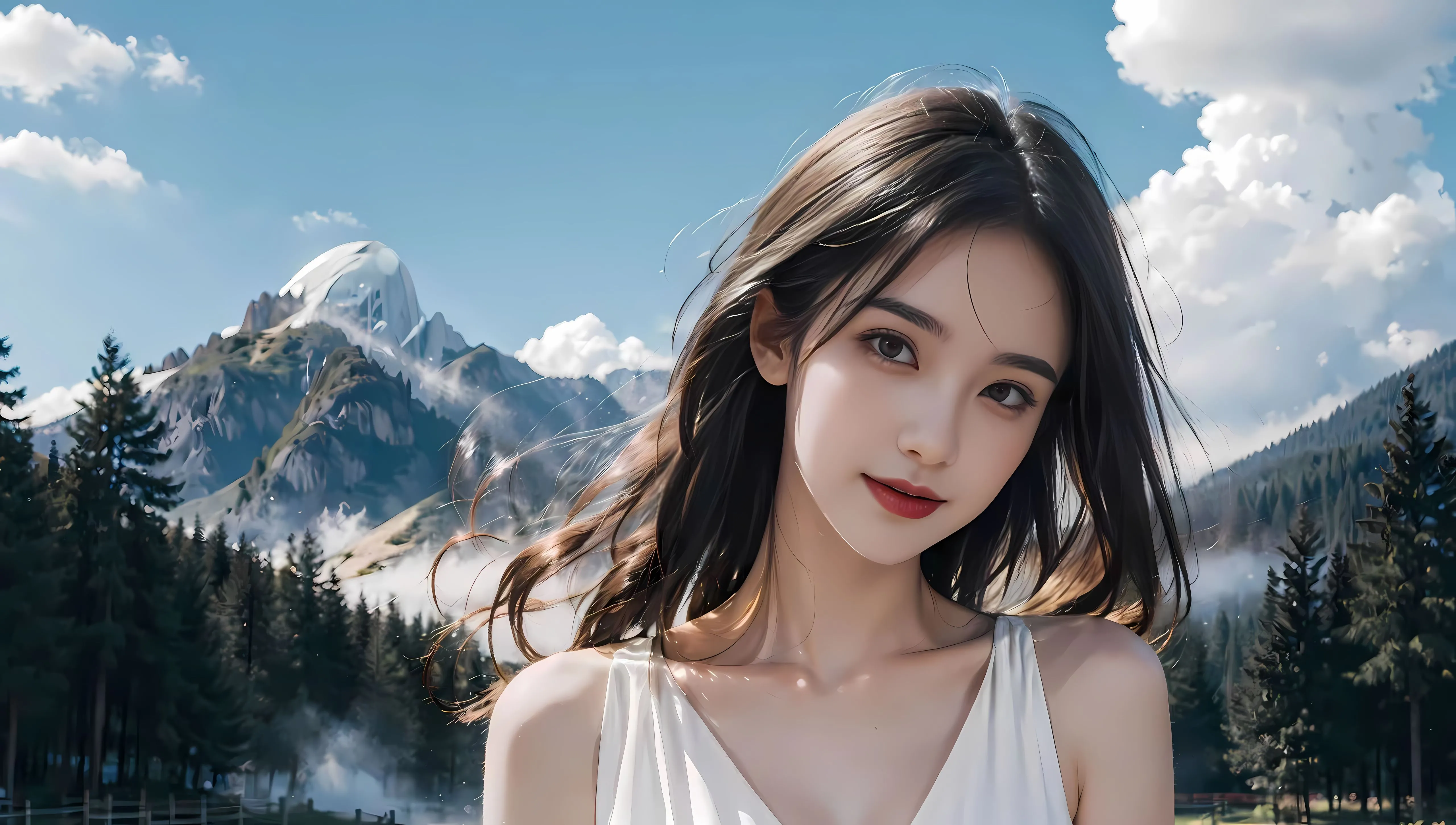 美女 高颜值 白衣长发少女 壁纸预览