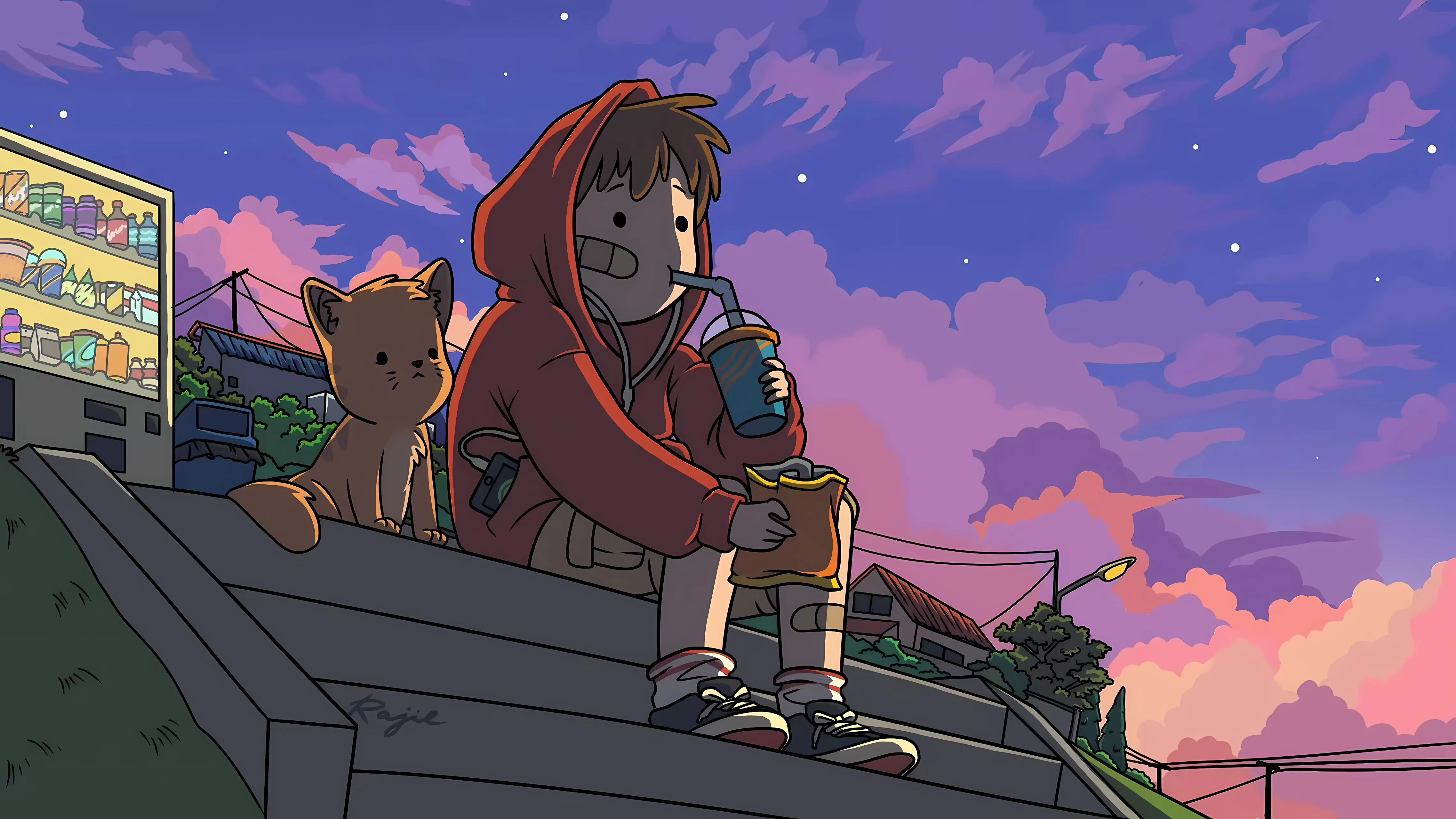 插画 少年与猫 美好生活 松弛生活 壁纸预览