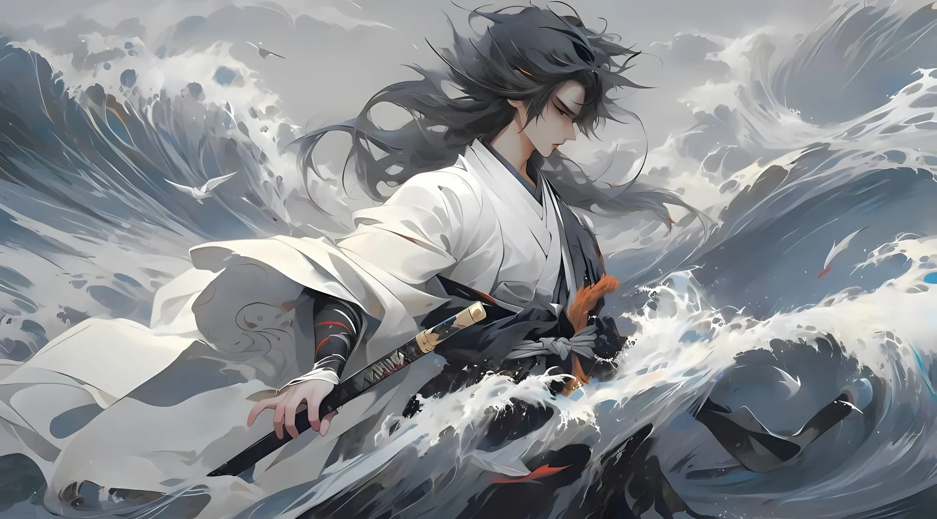 插画 少年 白袍剑士 壁纸预览