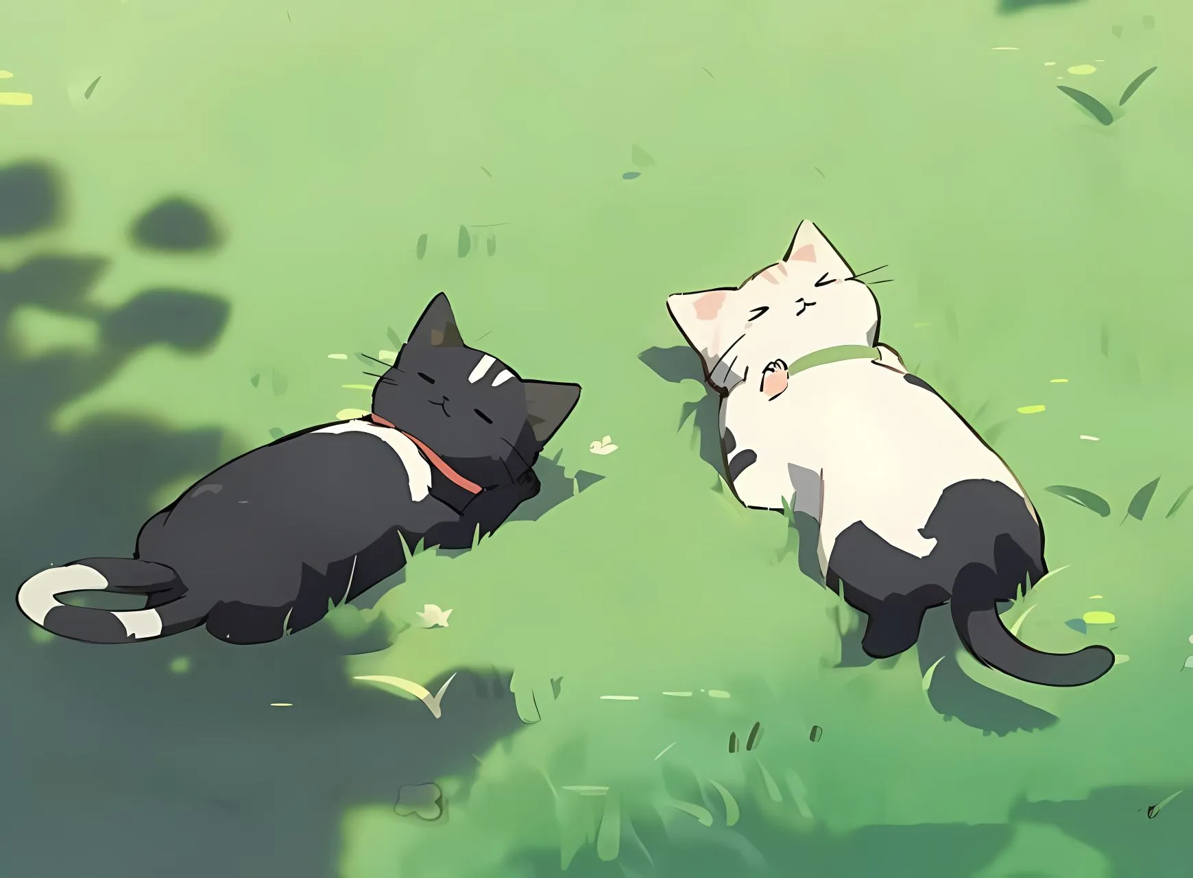 动物 插画 小清新 简约 猫咪 绿色 壁纸预览