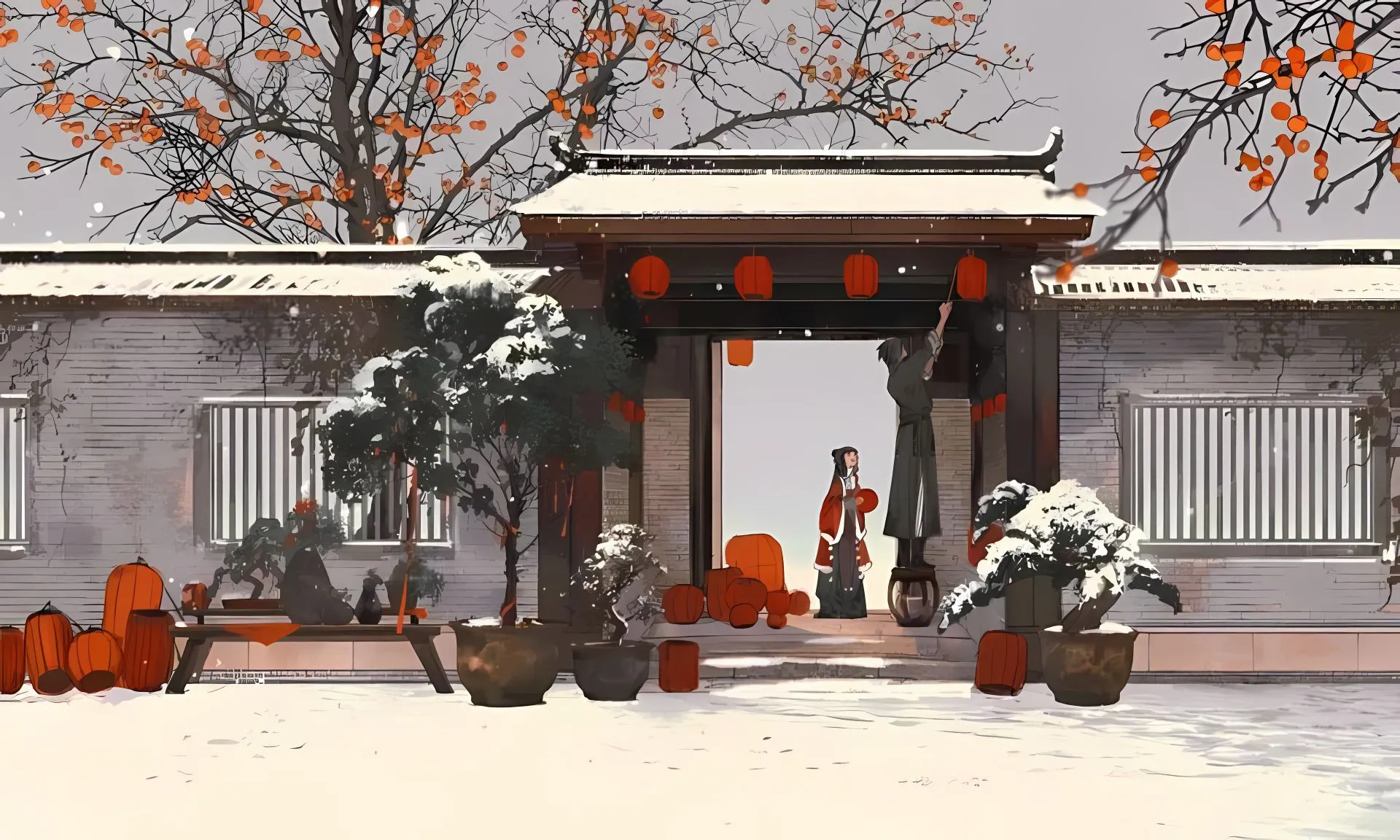 插画 中国风 烟火人家 壁纸预览