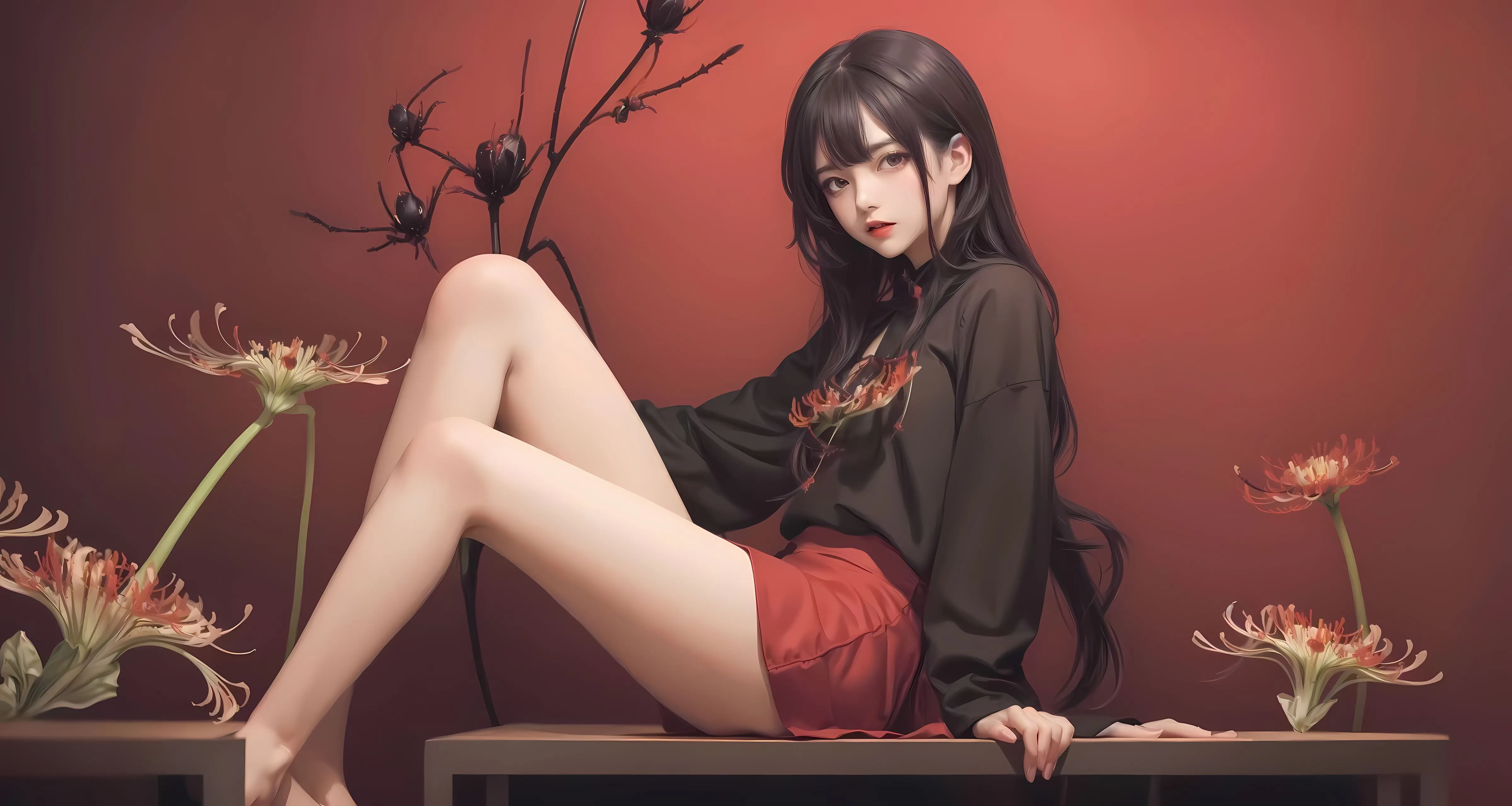 动漫 动漫少女 插画 彼岸花 壁纸预览