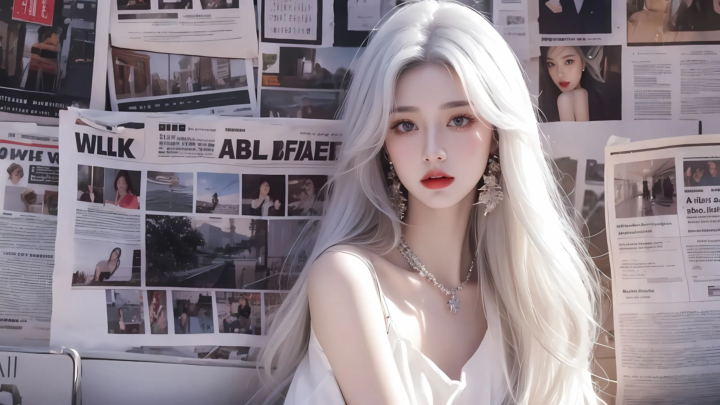 动漫 动漫少女 红唇白发少女 美女 高颜值 壁纸预览