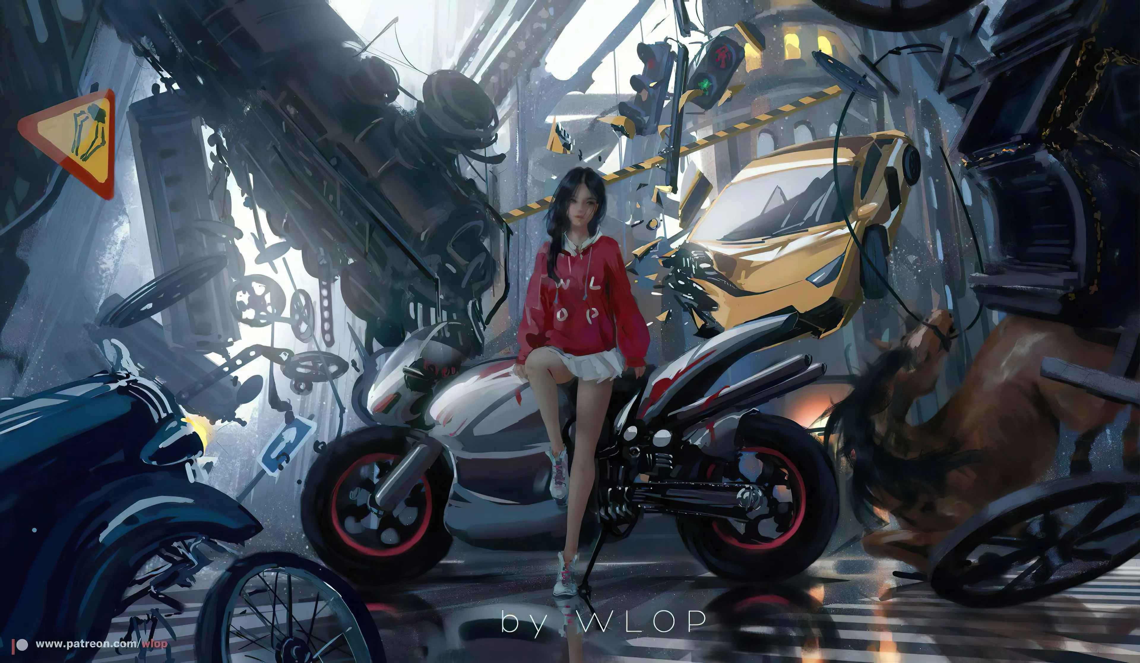 插画 美女 机车 机车女孩 WLOP 壁纸预览