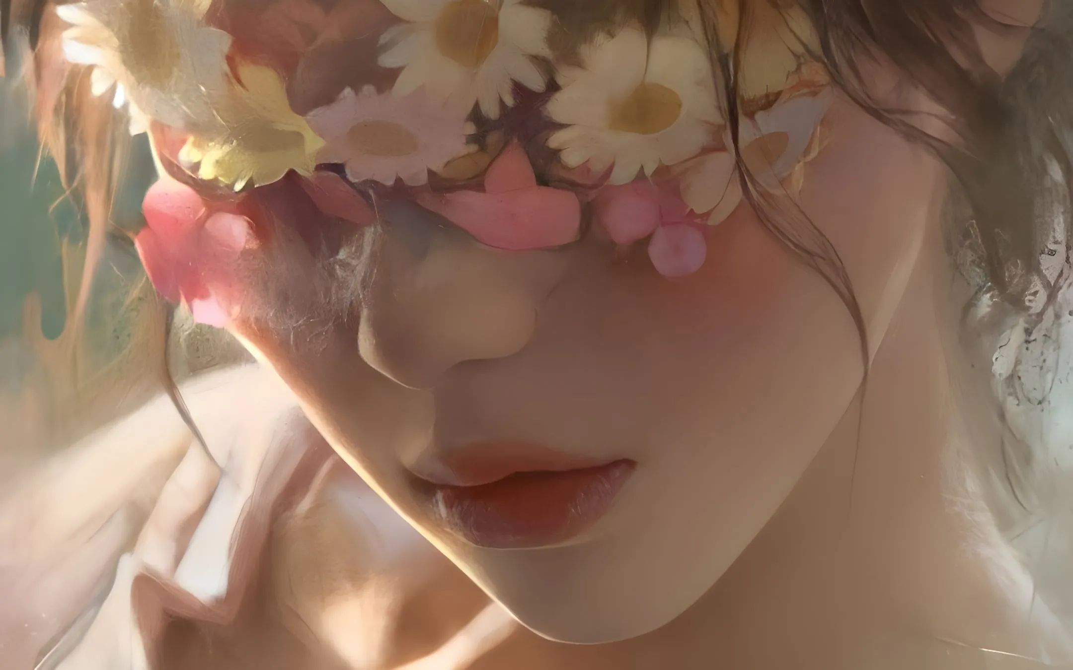 美女 插画 厚涂 鲜花 少女 壁纸预览