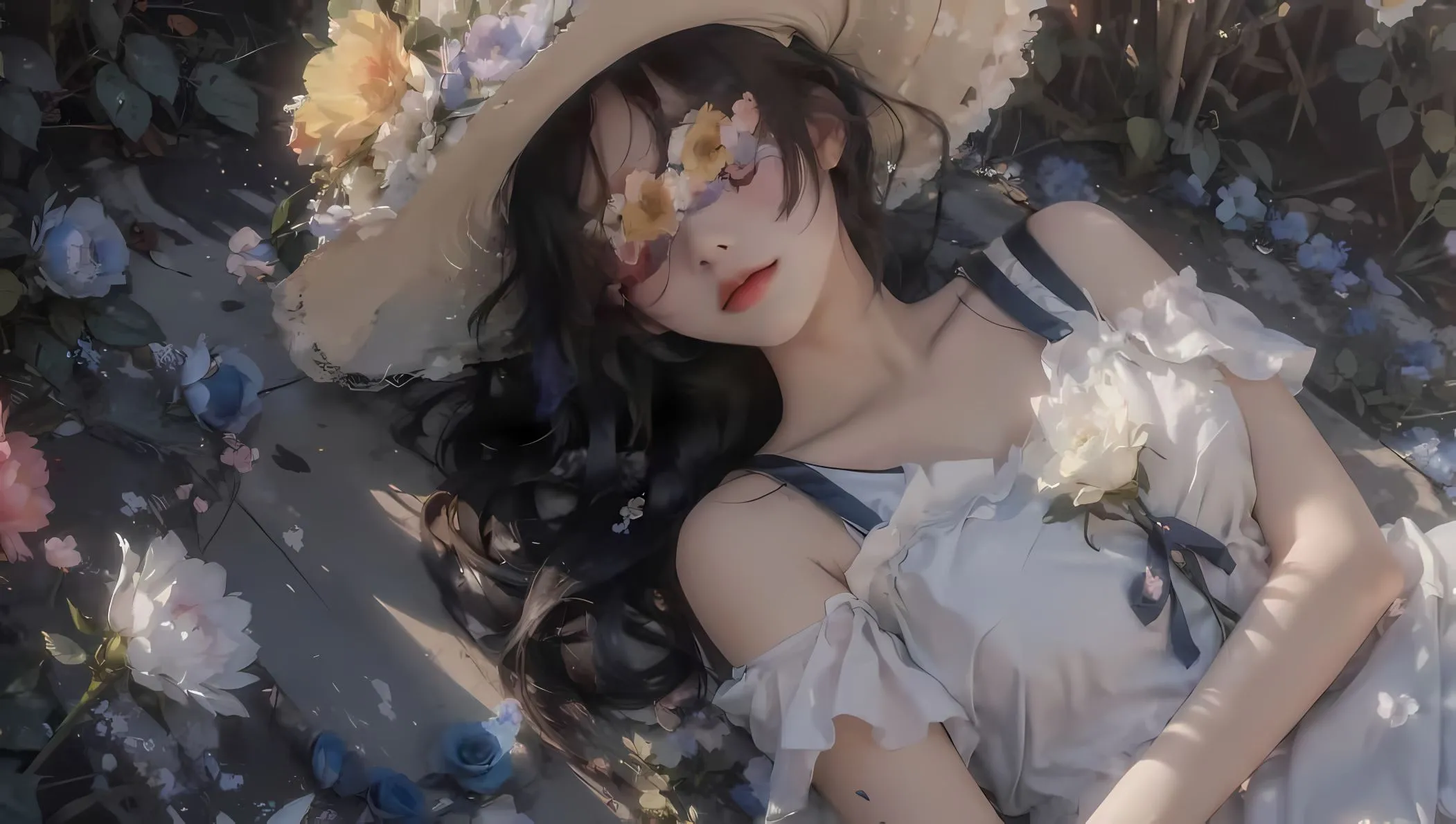 插画 鲜花少女 治愈 壁纸预览