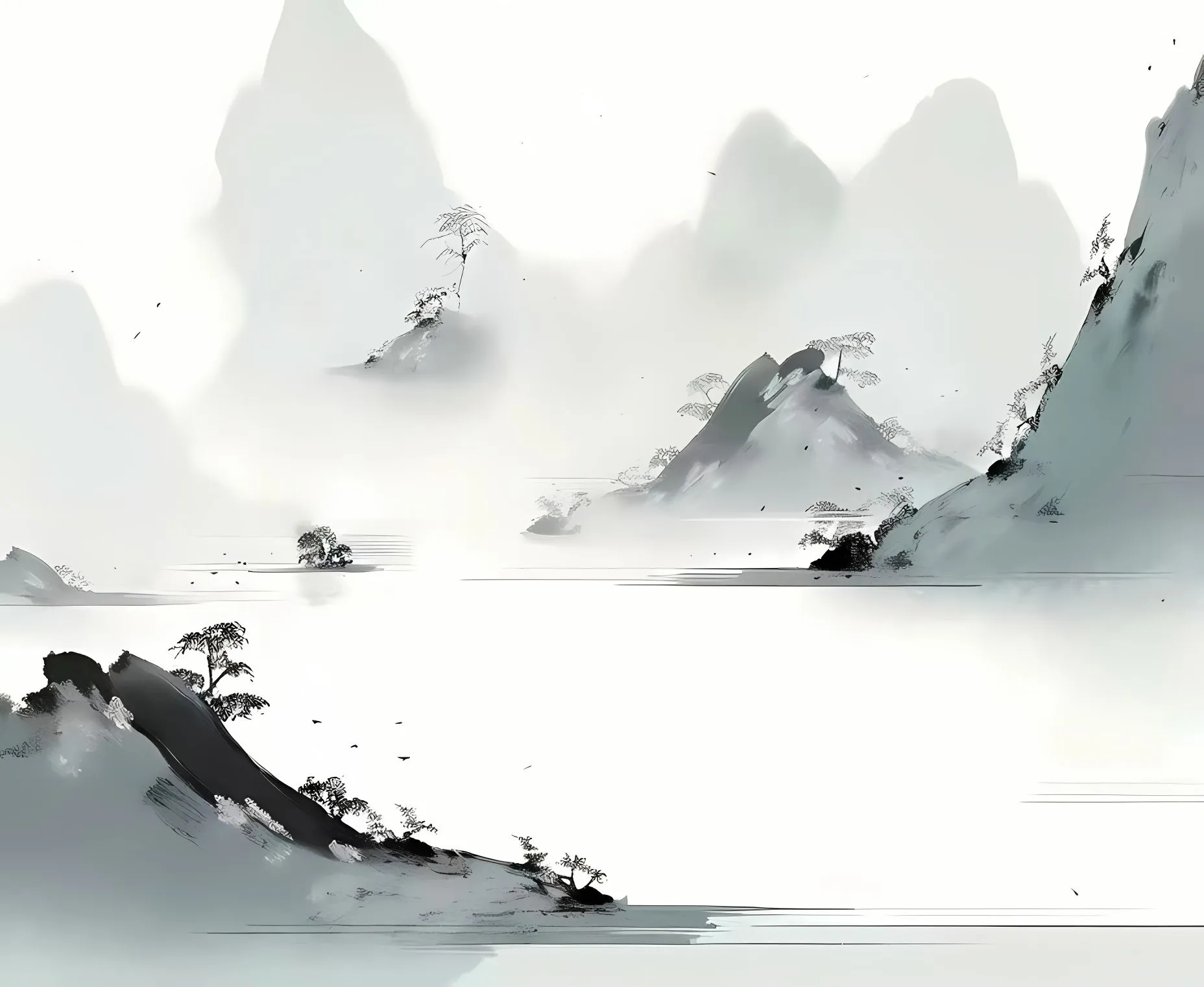 插画 中国风 水墨画 壁纸预览