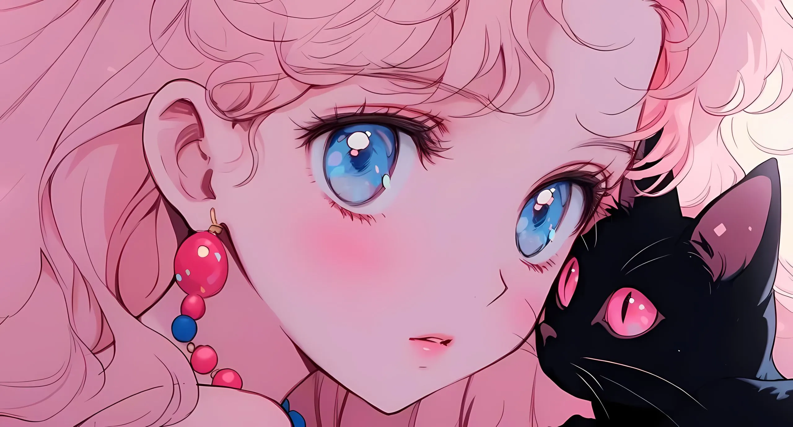 动漫 美少女与猫咪 粉色系 少女心 壁纸预览