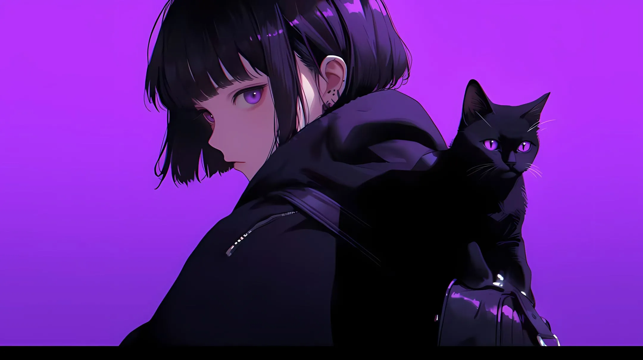 动漫 美少女与猫咪 壁纸预览