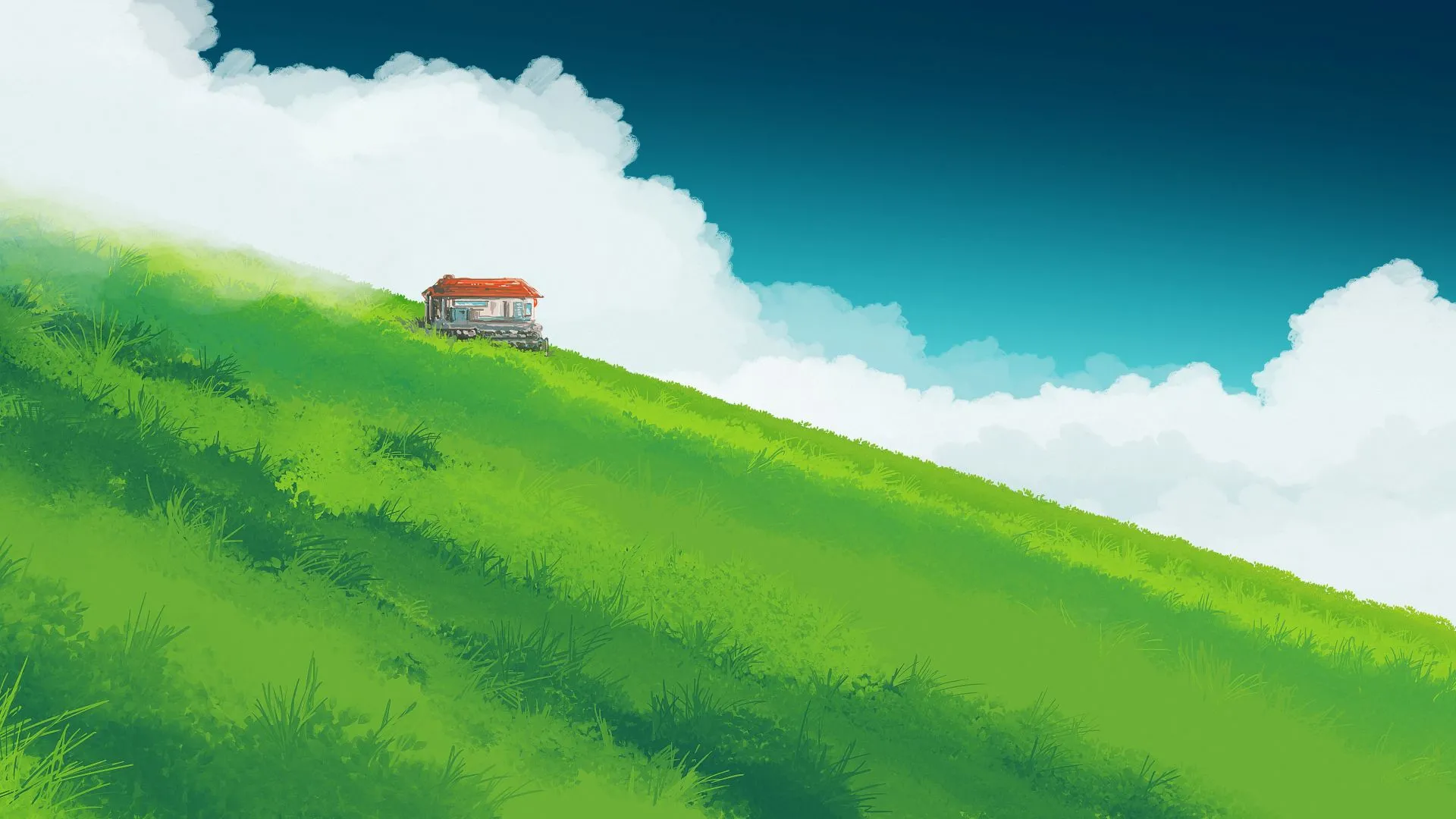 插画 简约 田园风景 绿色 壁纸预览