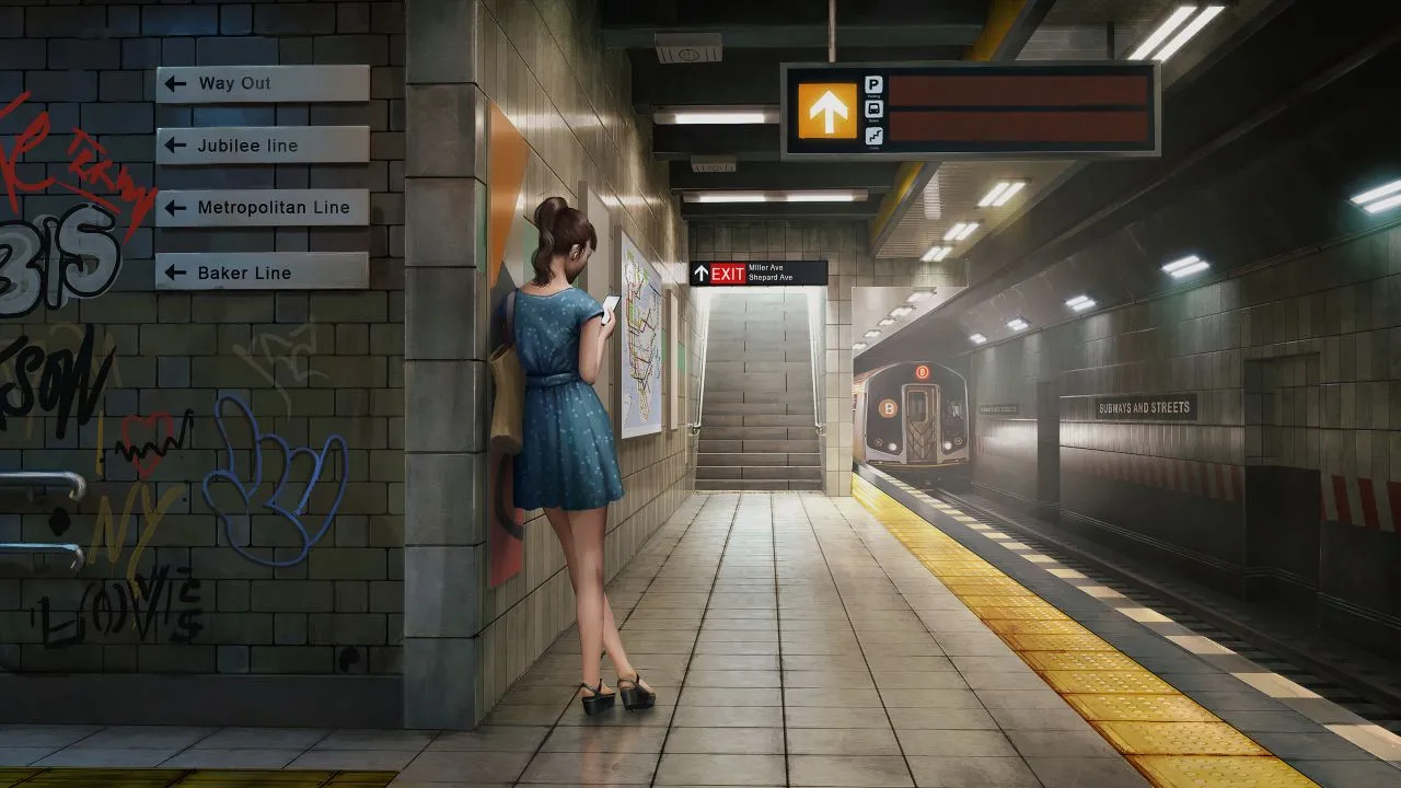 插画 地铁少女 壁纸预览