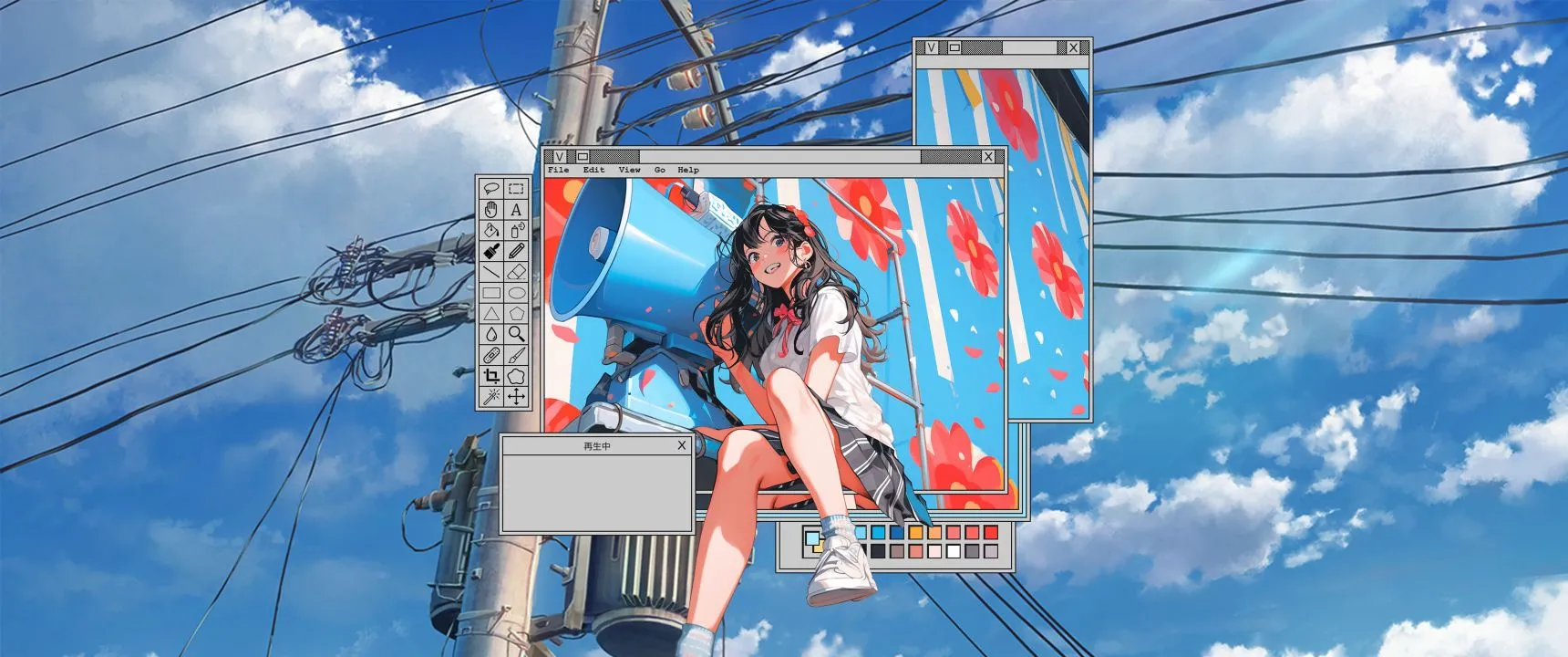 动漫 动漫少女 蓝天白云 小清新 壁纸预览