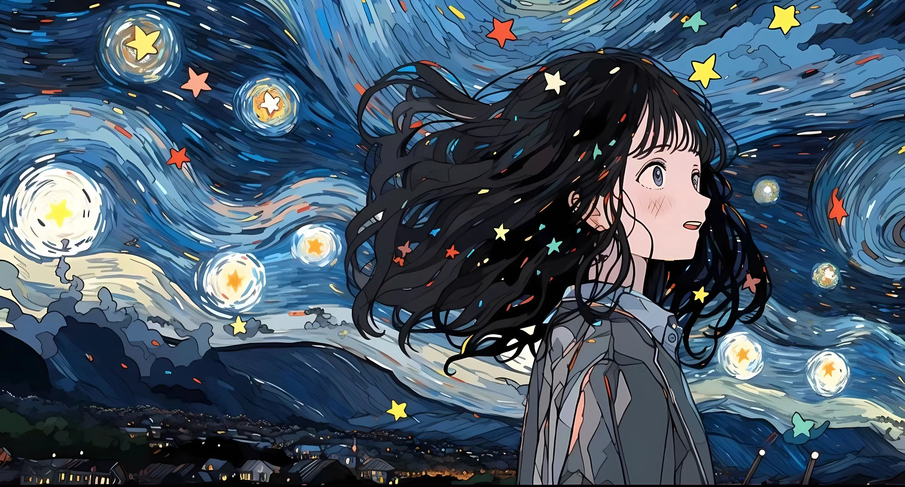 插画 少女 星空 壁纸预览