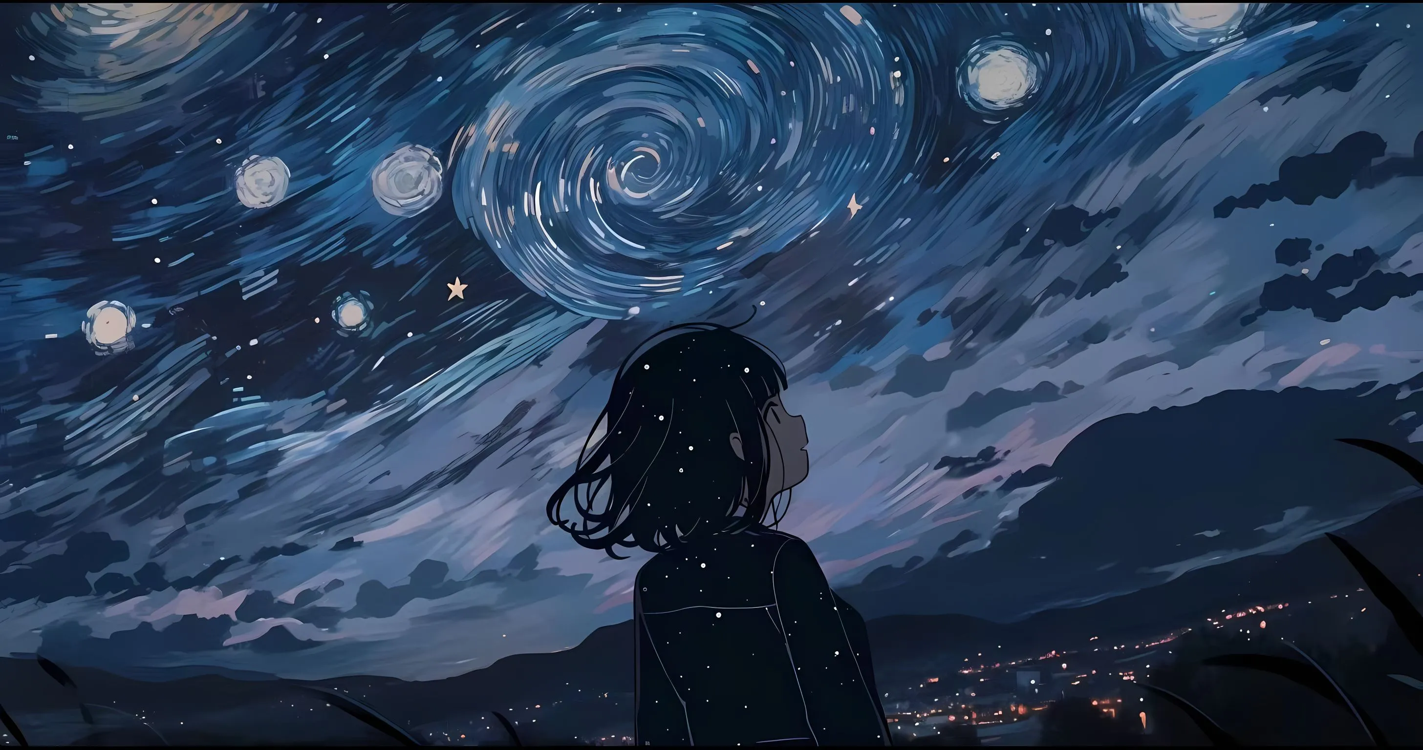 插画 少女 星空 壁纸预览