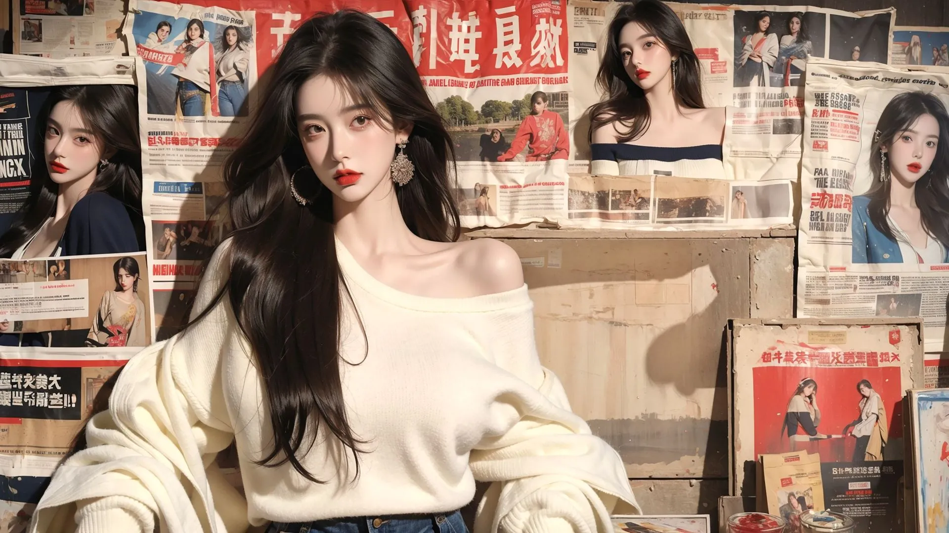 美女 报纸美女 黑发少女 壁纸预览