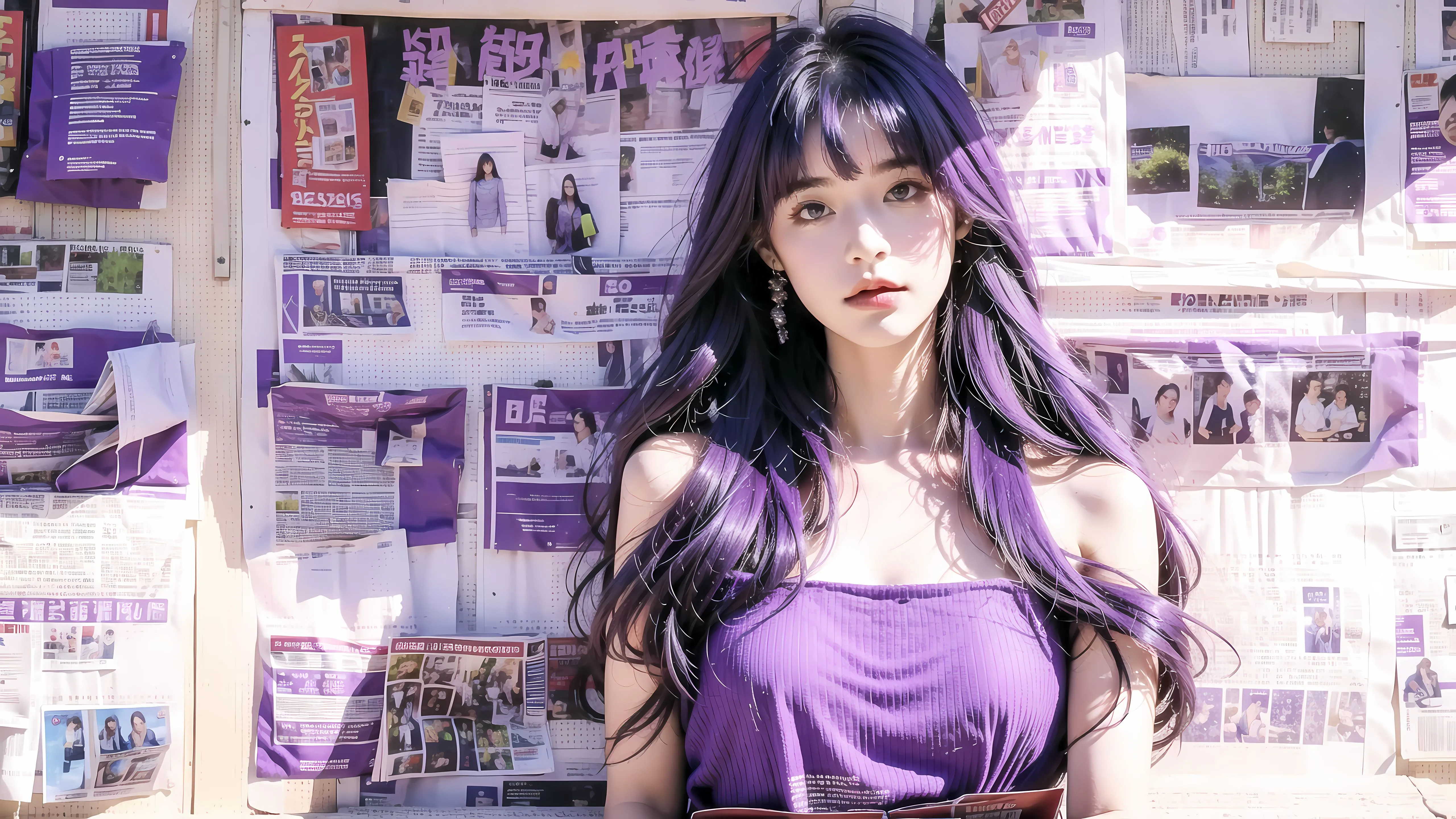 动漫 紫色报纸美女 ai绘画 壁纸预览