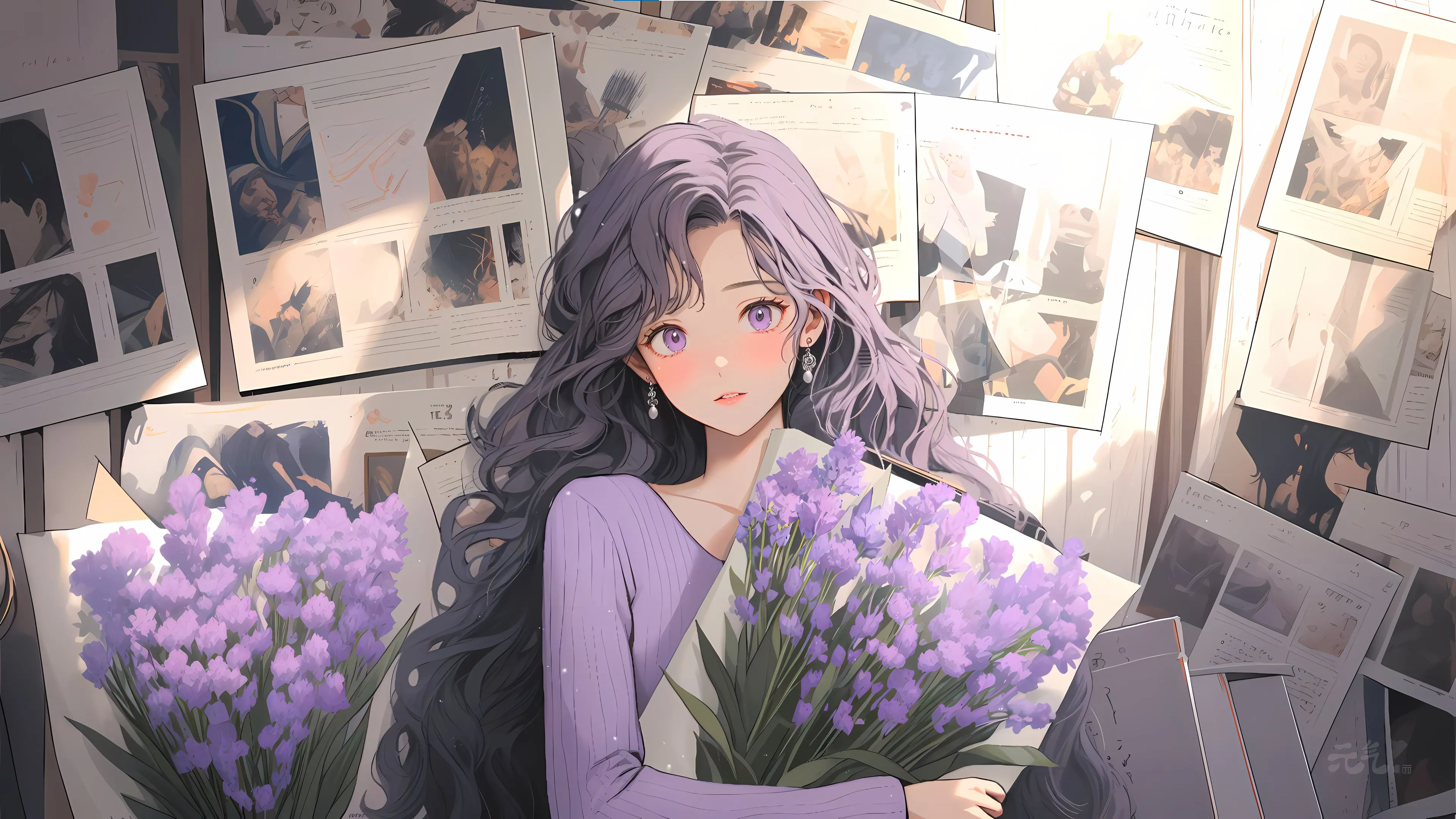 美女 插画 报纸美女 紫色报纸美女 壁纸预览
