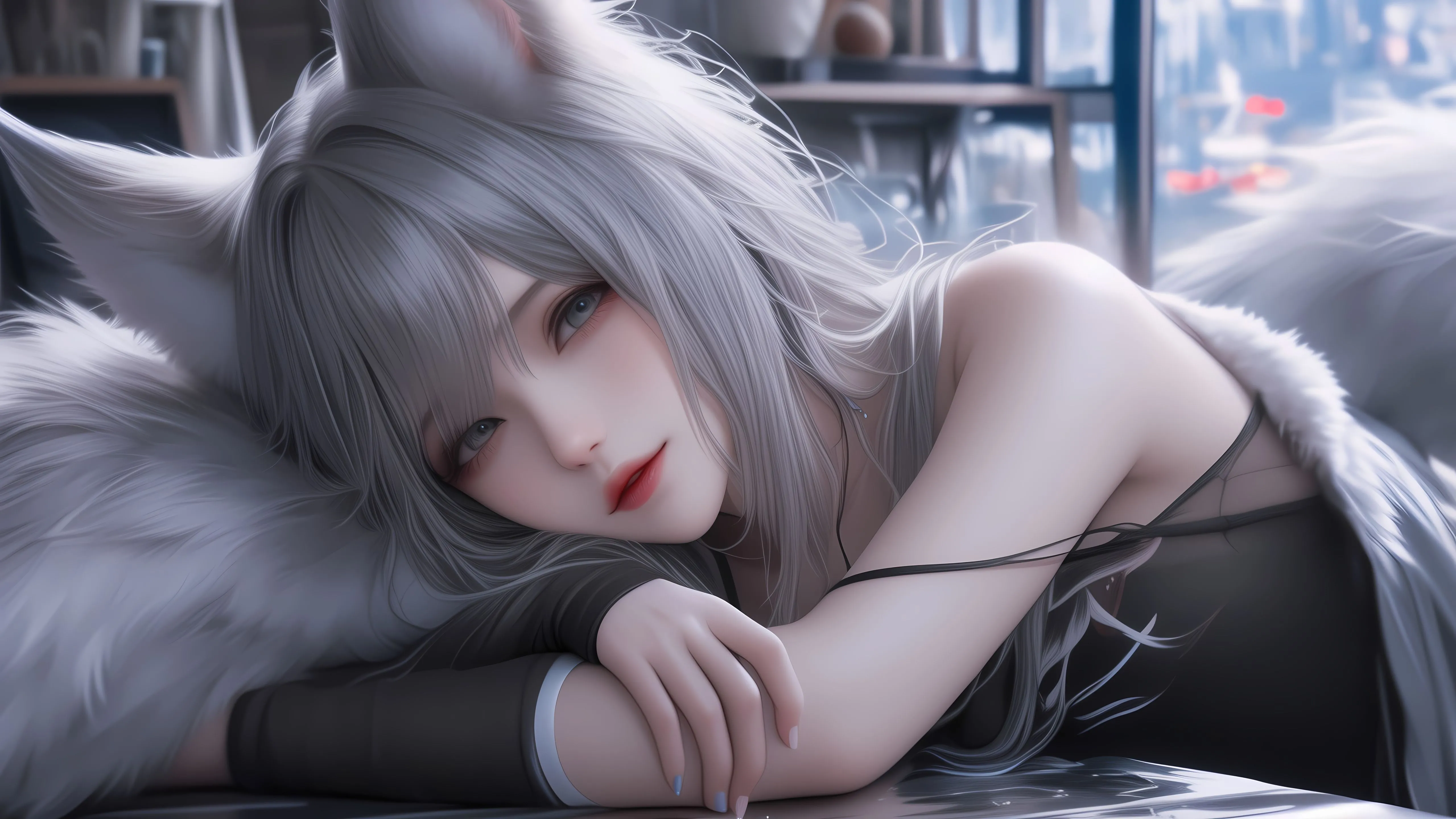 动漫 银发少女 猫耳少女 壁纸预览