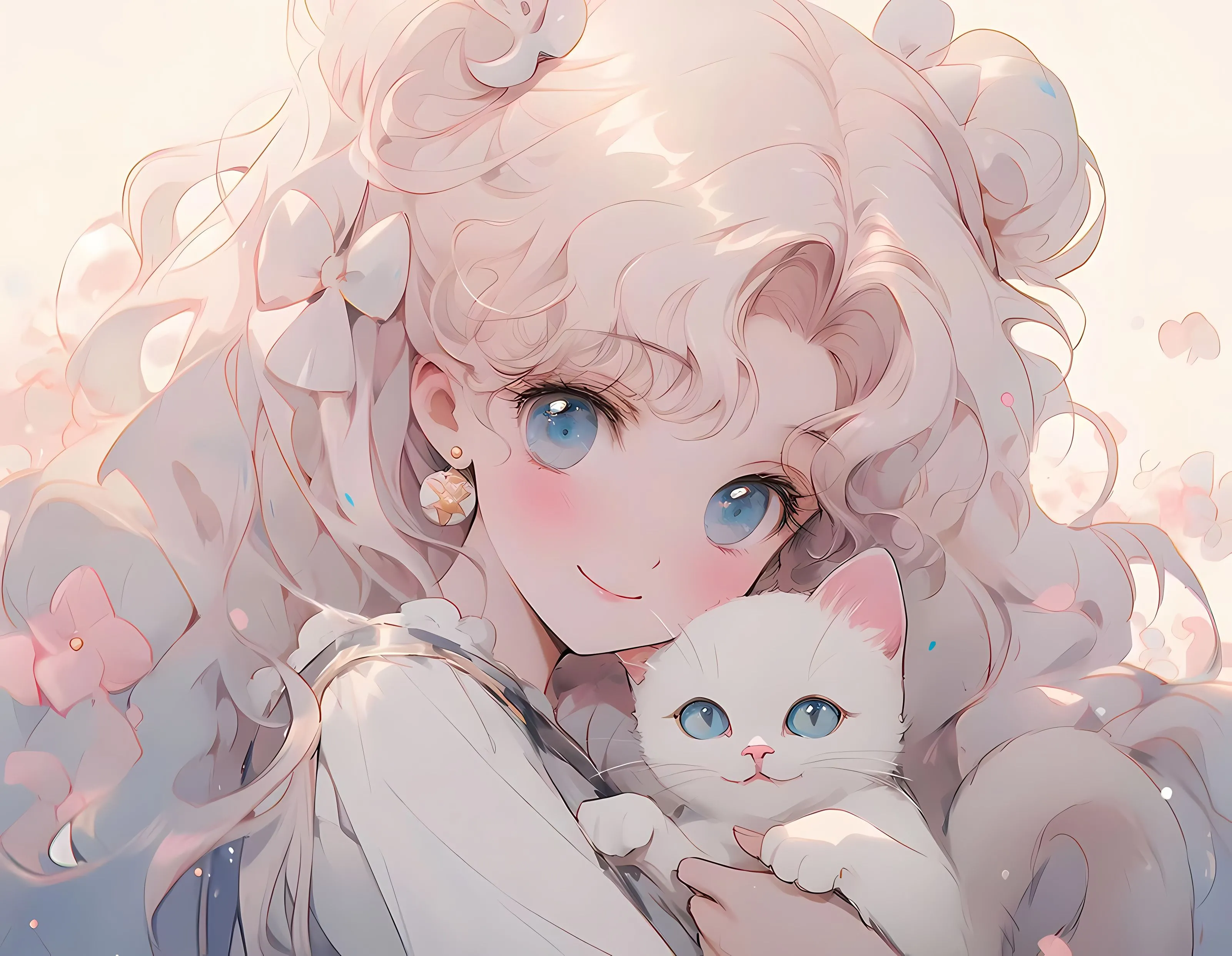 美女 美少女与猫咪 壁纸预览
