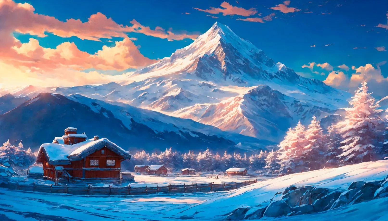 风景 雪山小屋 大自然 ai绘画 壁纸预览