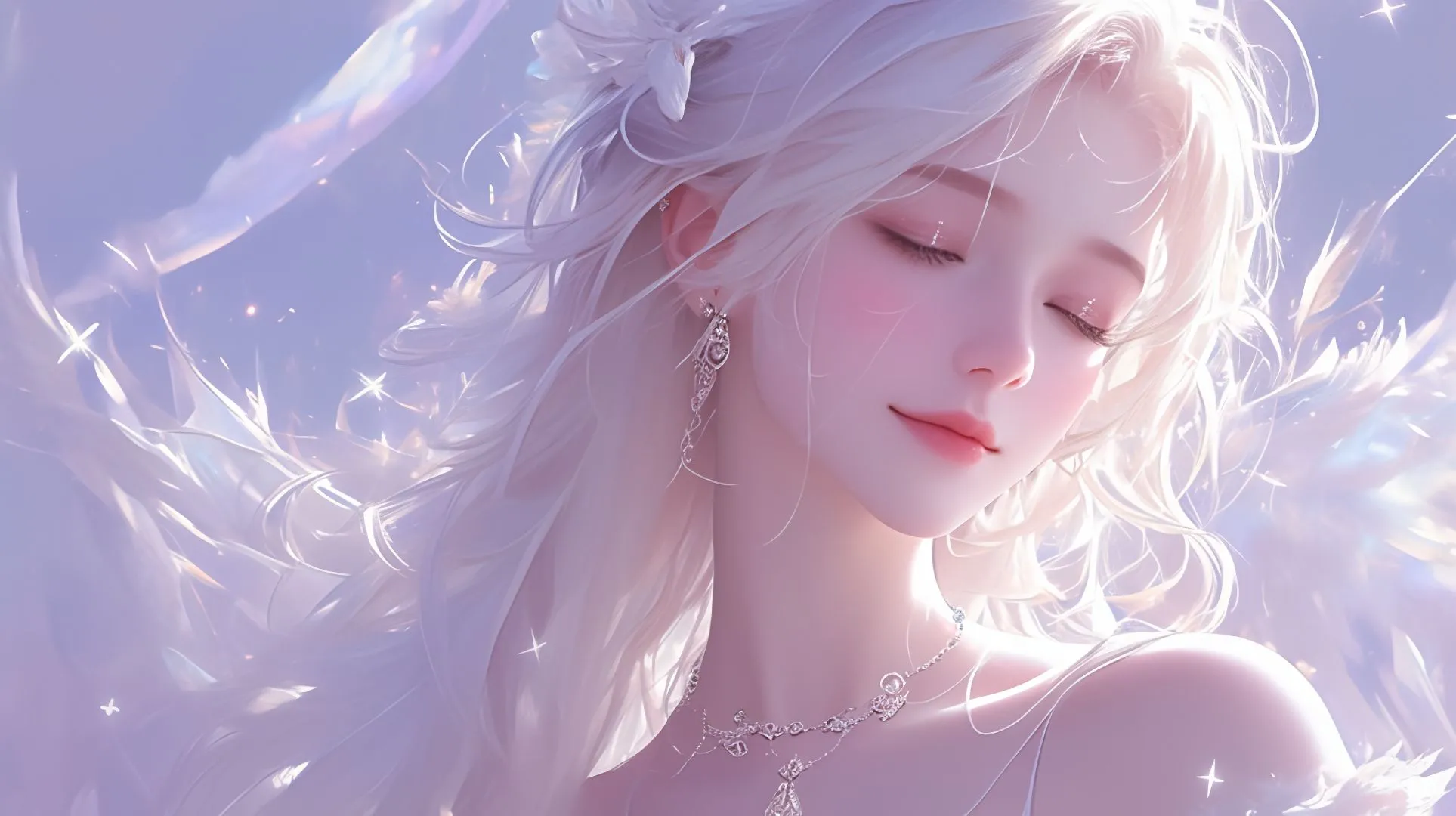 动漫 绝美 红唇白发少女 二次元 动漫少女 壁纸预览