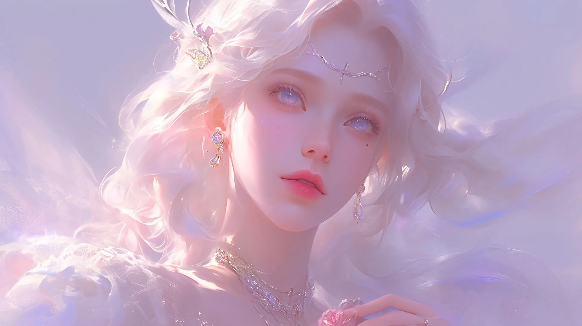 动漫 绝美 红唇白发少女 二次元 动漫少女 壁纸预览