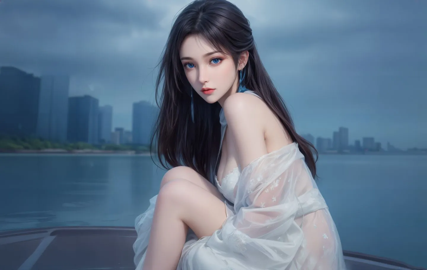 动漫 美女 二次元 白衣长发少女 壁纸预览