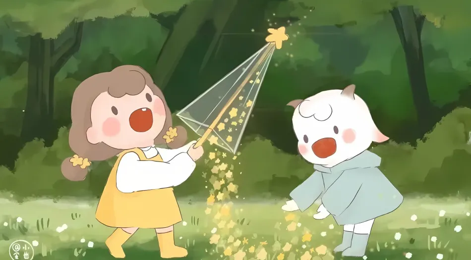 卡通(分类),动漫(分类),可爱,接星星女孩,羊咩咩 壁纸预览