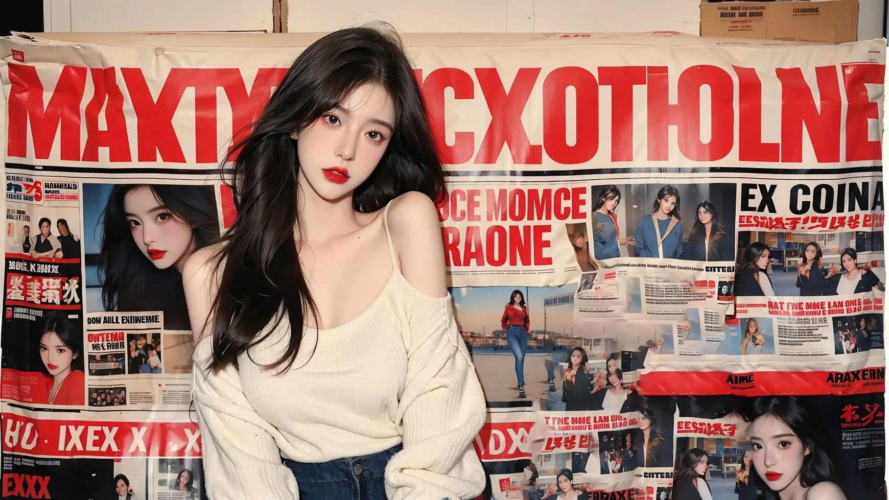 美女 报纸美女 黑发少女 壁纸预览