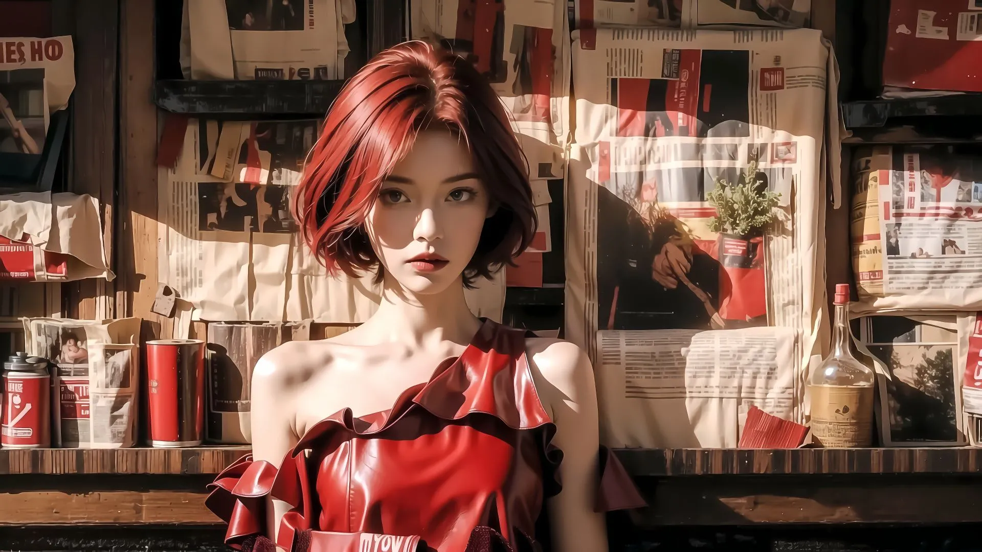美女 报纸美女 红色 壁纸预览