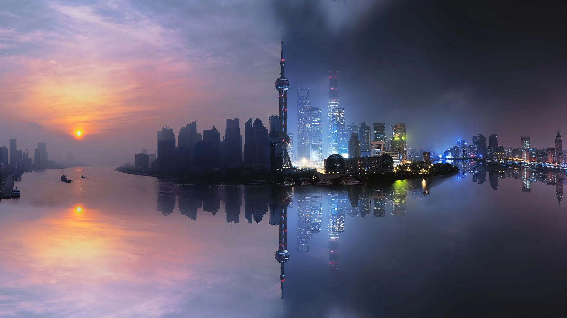 风景 上海 城市风景 早上和晚上 东方明珠 壁纸预览