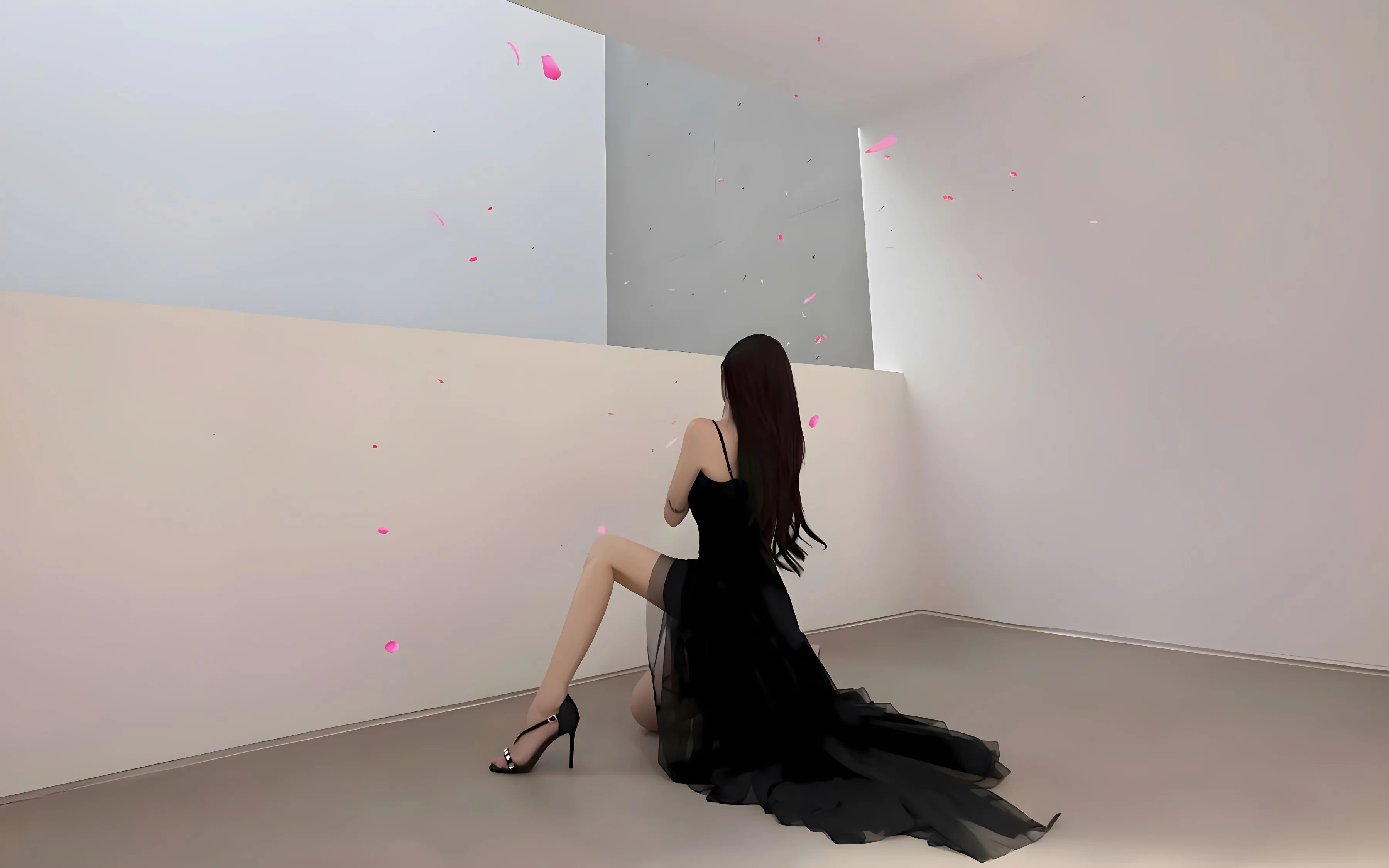 美女 氛围感写真 黑色长裙少女 壁纸预览