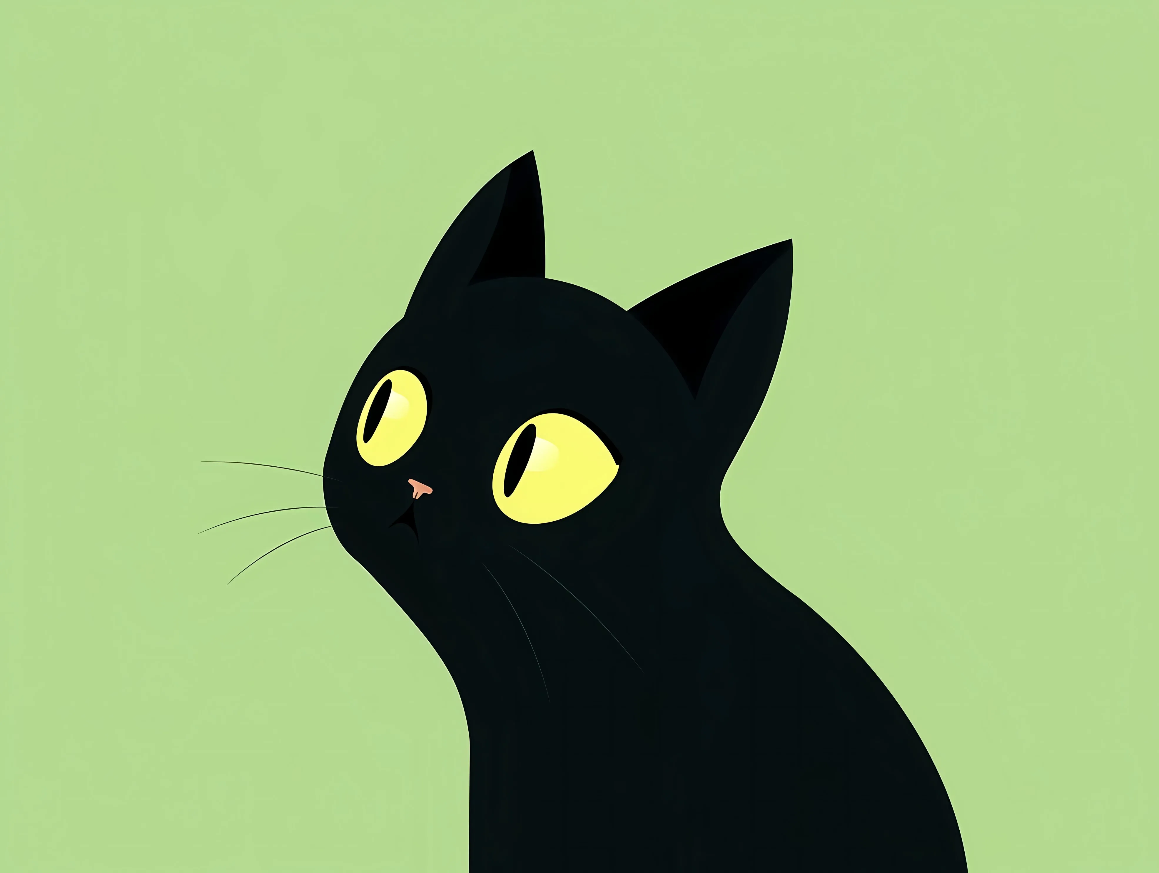 插画 可爱小黑猫 简约 绿色背景 壁纸预览