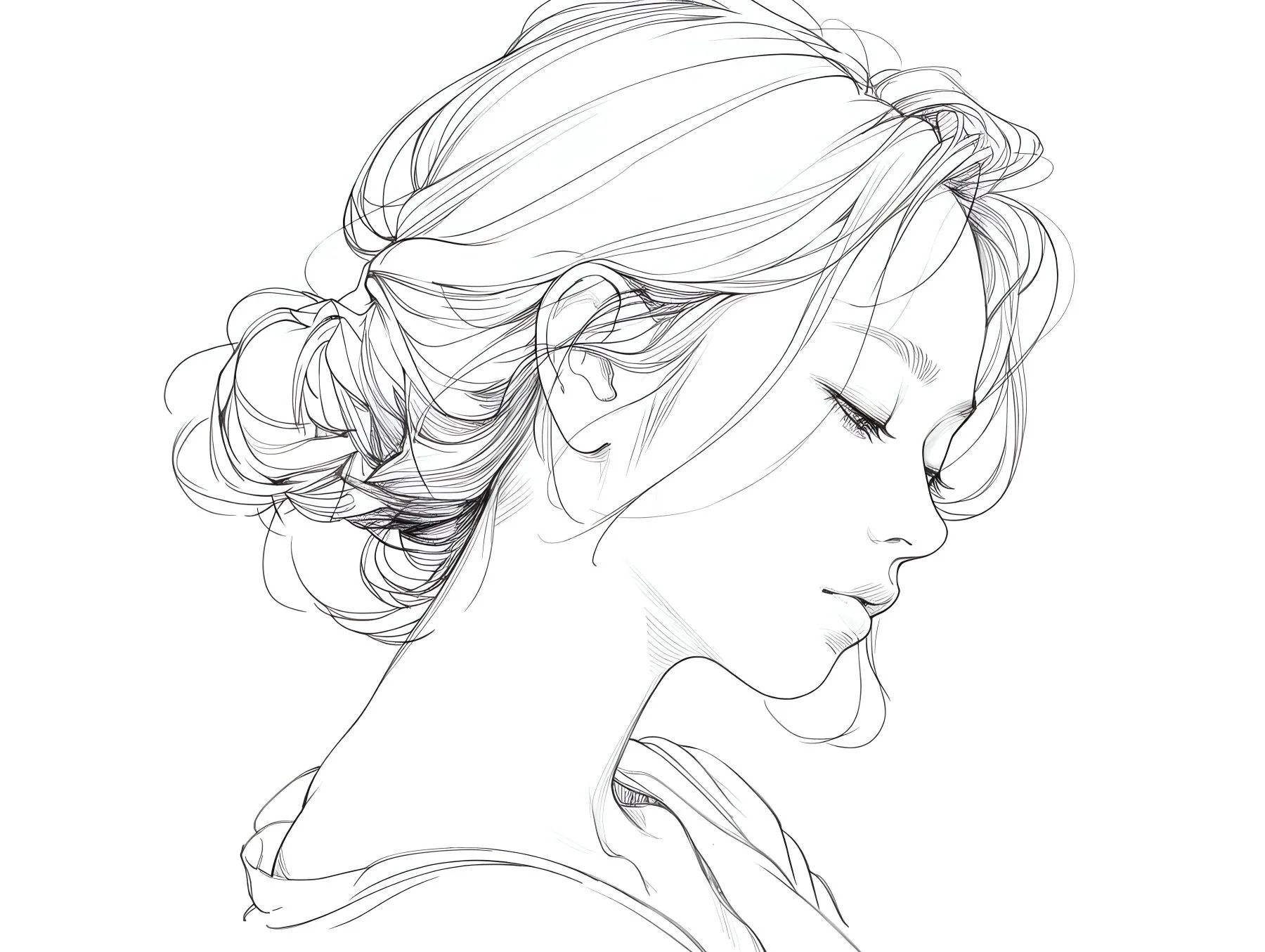 插画 简笔线条画 温柔知性少女 壁纸预览