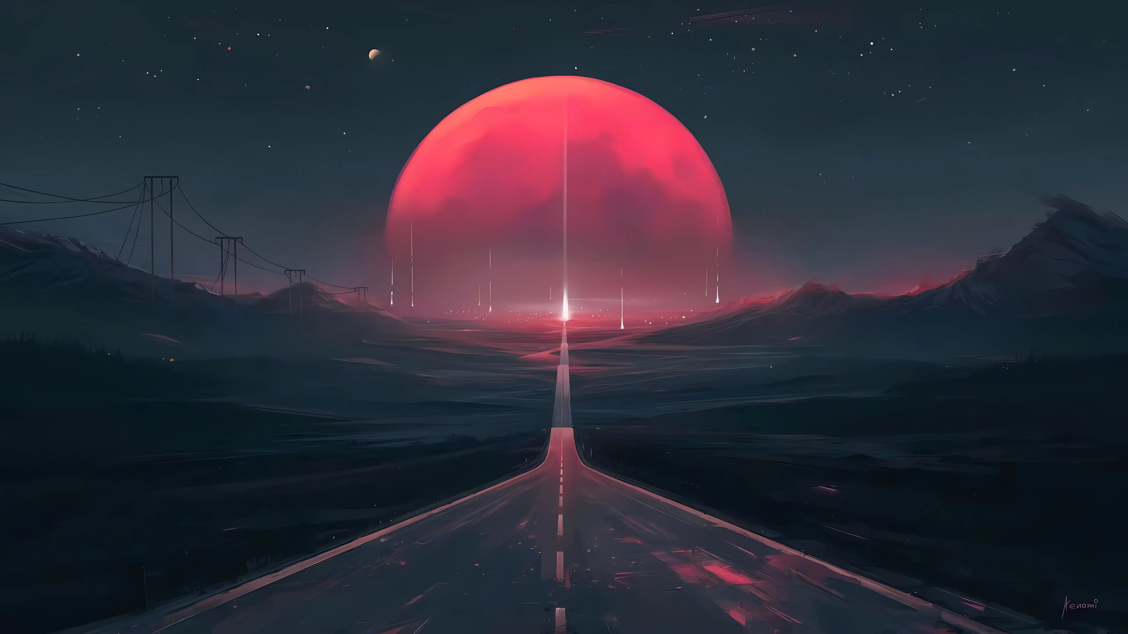 动漫 动漫场景 红色月球 唯美 壁纸预览