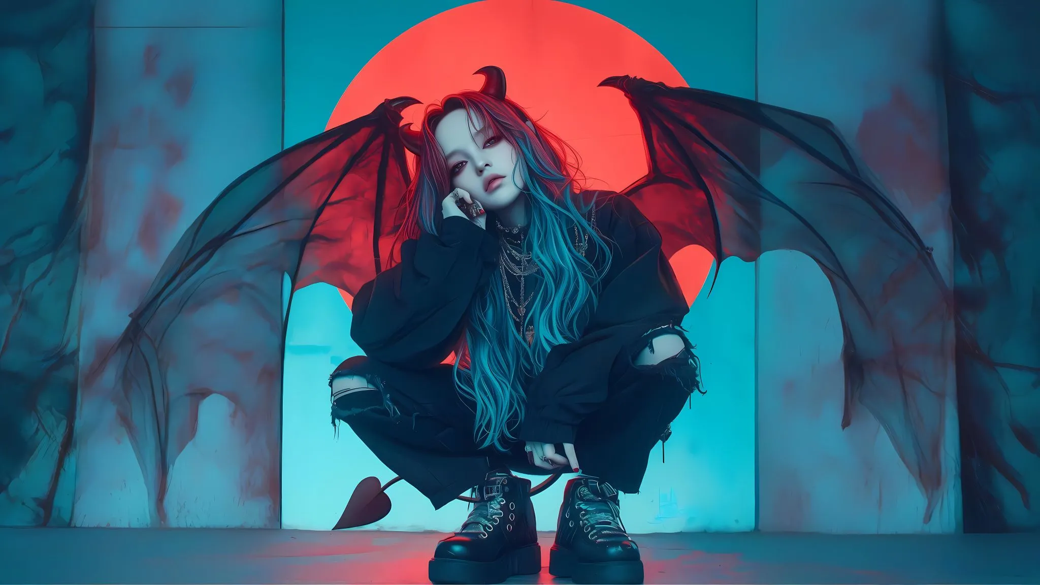 动漫 恶魔小少女 炫酷 ai绘画 壁纸预览