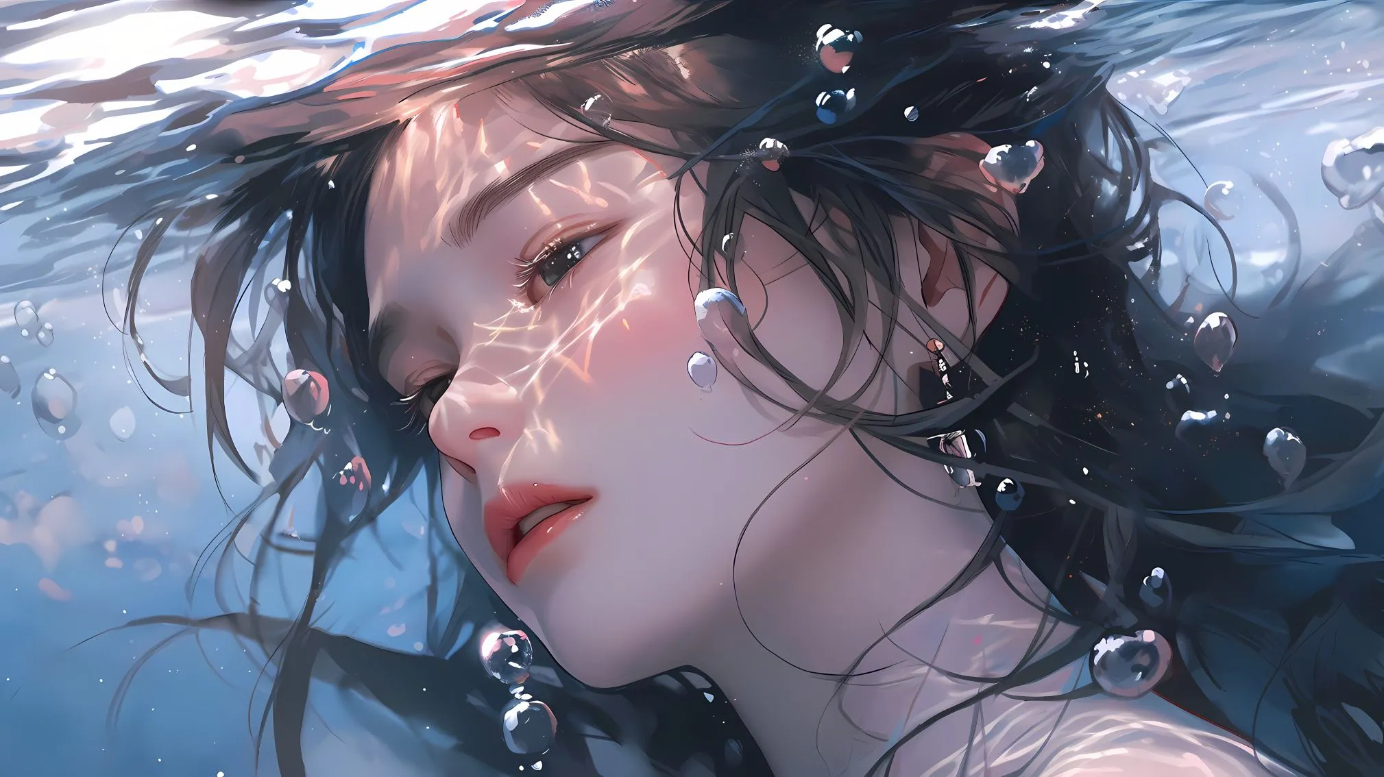 动漫 绝美 二次元 动漫少女 水中少女 ai绘画 壁纸预览